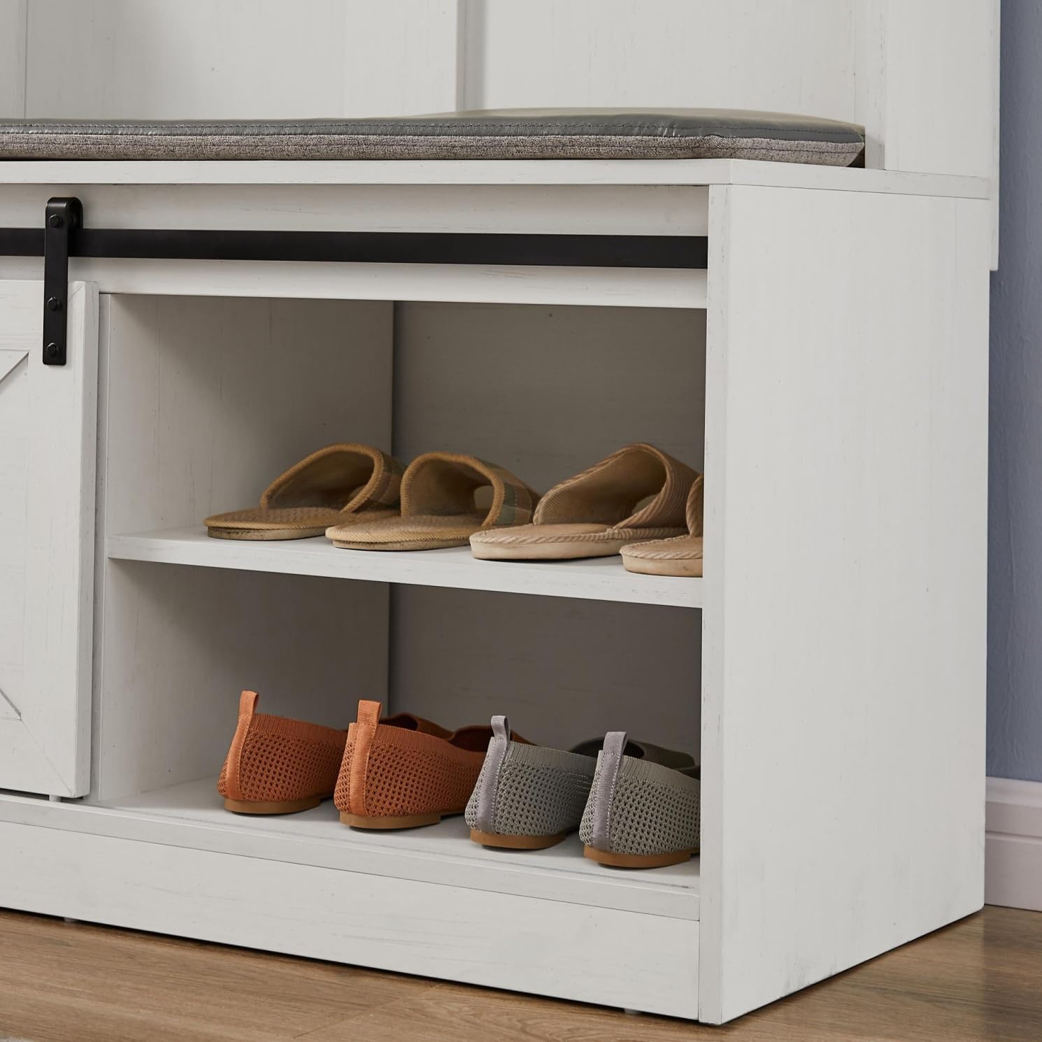 Multi-Functional Shoe Cubby Hall Tree with Bench, Coat Hooks & Storage Cabinet - Space-Saving Entryway Organizer for Mudroom, Living Room & Home Entry (Perfect for Shoes, Coats & Accessories Storage)