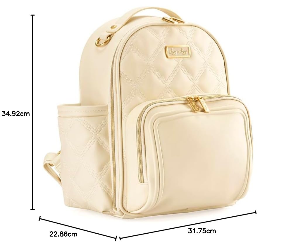 Itzy Ritzy Mini Plus Diaper Bag Backpack – Stylish Baby Bag with Changing Pad, 10 Pockets (6 Internal & 4 External), Grab Handle & Non-Slip Feet – Perfect for Moms & Travel (Milk & Honey)