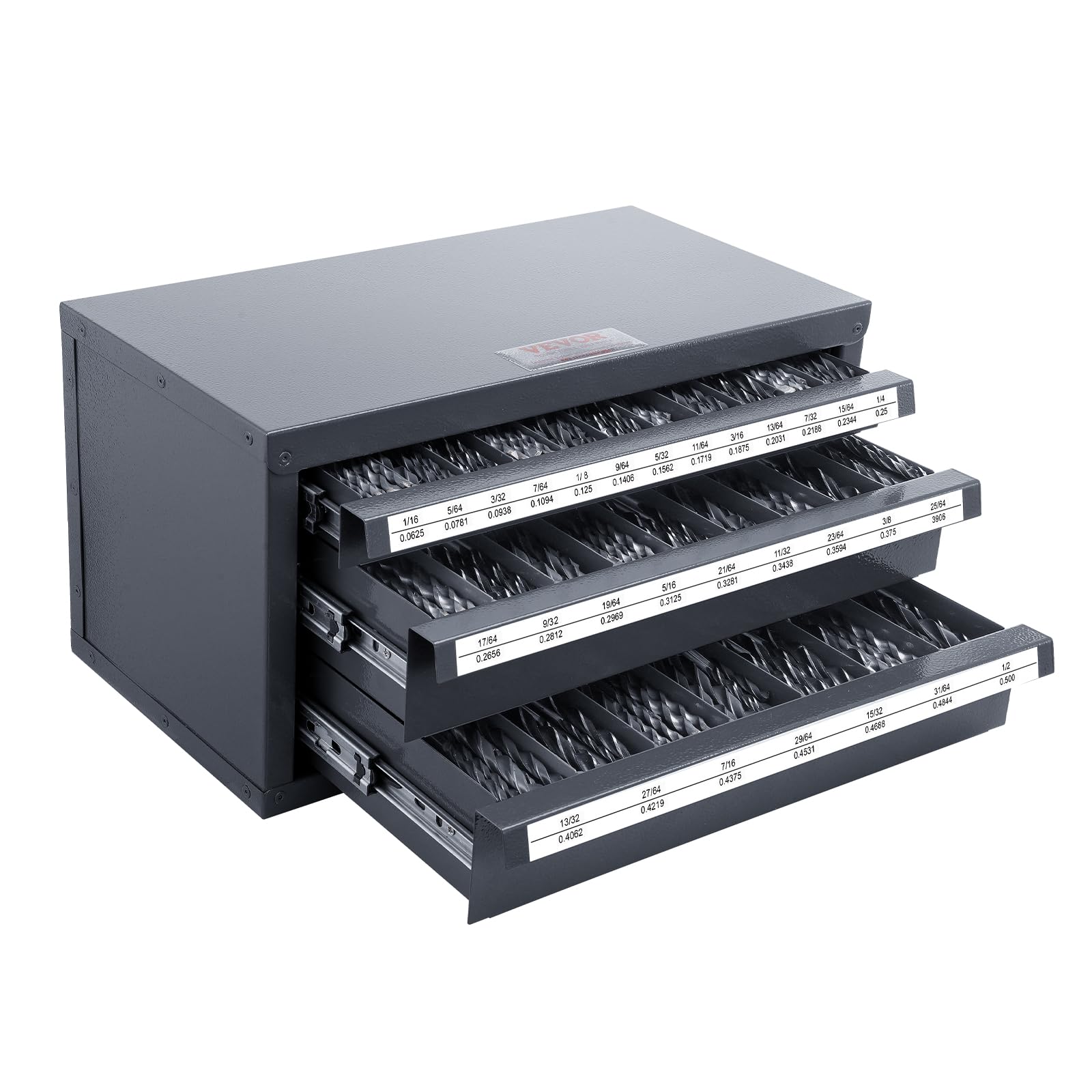 VEVOR 3-Drawer Drill Bit Organizer Cabinet - Jobber Length Fractional Size 1/16
