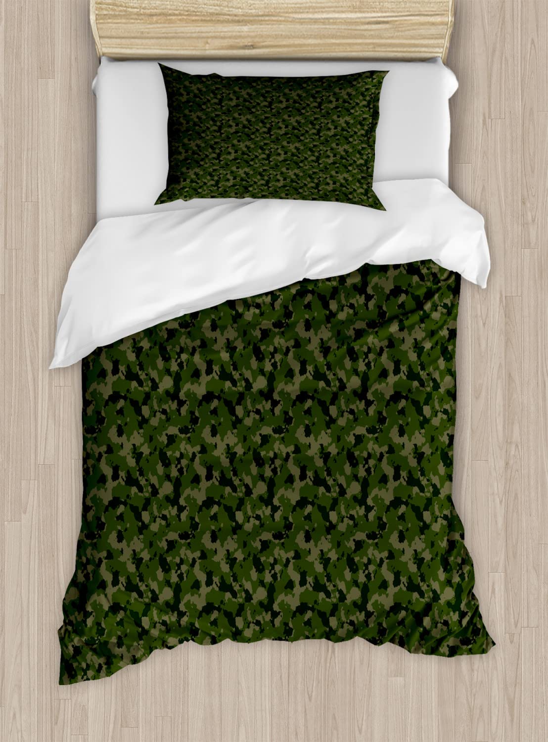 Ambesonne Camouflage Duvet Cover Set - Dark Green Camo Warrior Pattern Bedding Set with 2 Duvet Covers & 2 Pillowcases, Twin Size 2-Pack - Perfect for Hunting Lodge, Military Theme Bedroom or Outdoor Adventure Decor