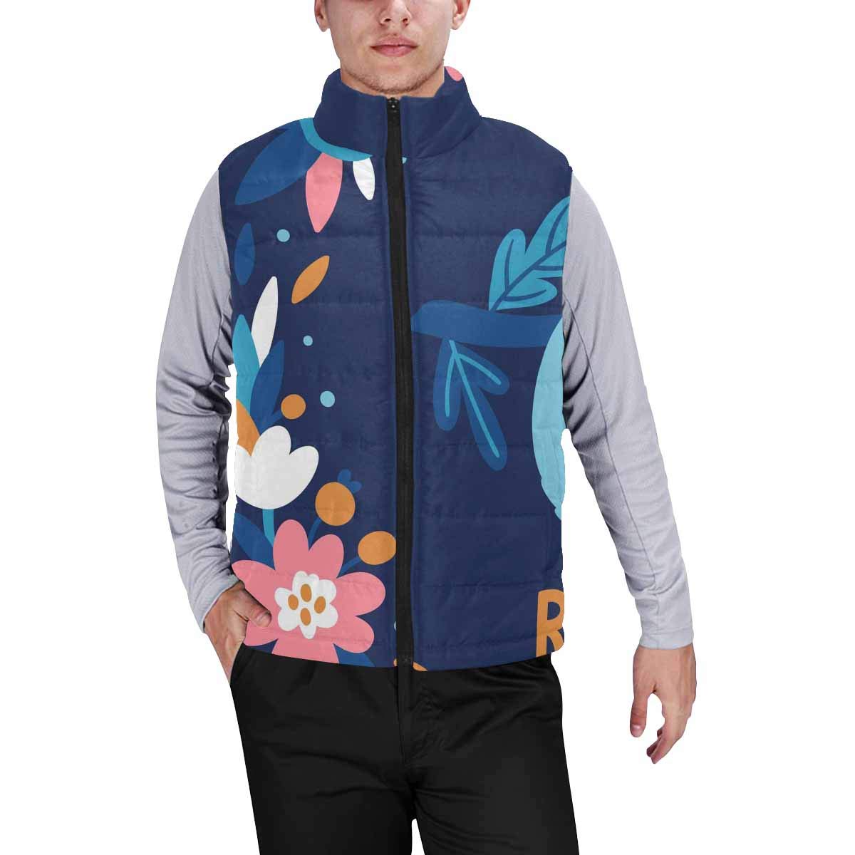 InterestPrint Men's Outdoor Casual Stand Collar Padded Vest Jacket with Floral Butterfly Print - Lightweight Warm Winter Coat for Hiking, Camping & Daily Wear