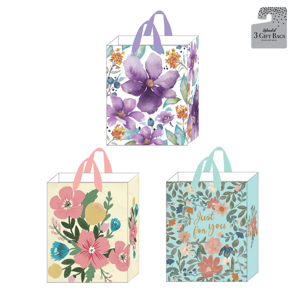 Large Floral Hot Stamp Gift Bags - Set of 3 Elegant Designs for Birthday, Wedding & Party Favors | Premium Gift Packaging for Special Occasions