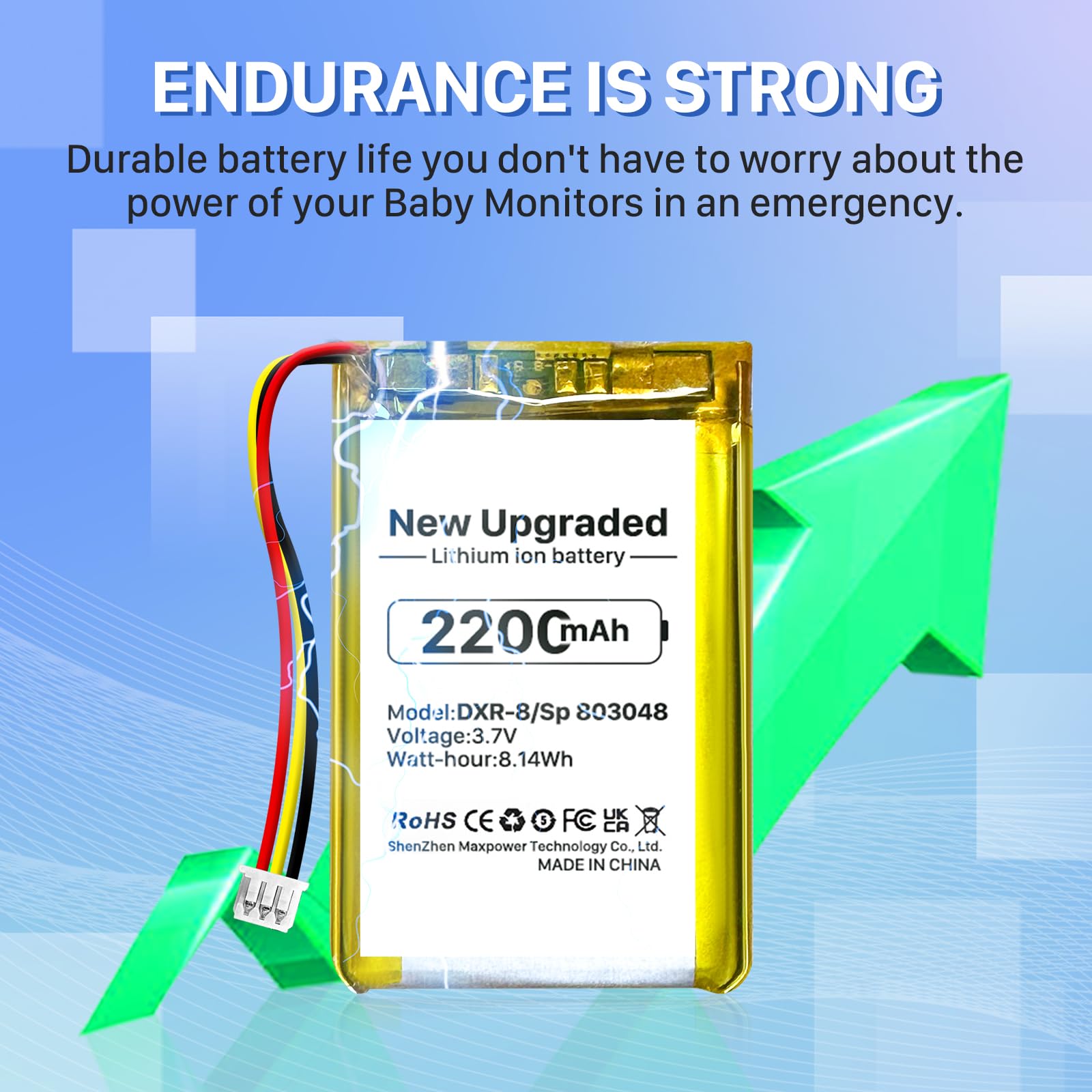 DXR-8 Video Baby Monitor Battery - 2200mAh High Capacity Li-ion Replacement Battery for Infant Optics DXR-8 Baby Monitor & Corsair HS70 Pro Headset - Perfect for Nighttime Monitoring and Long Gaming Sessions