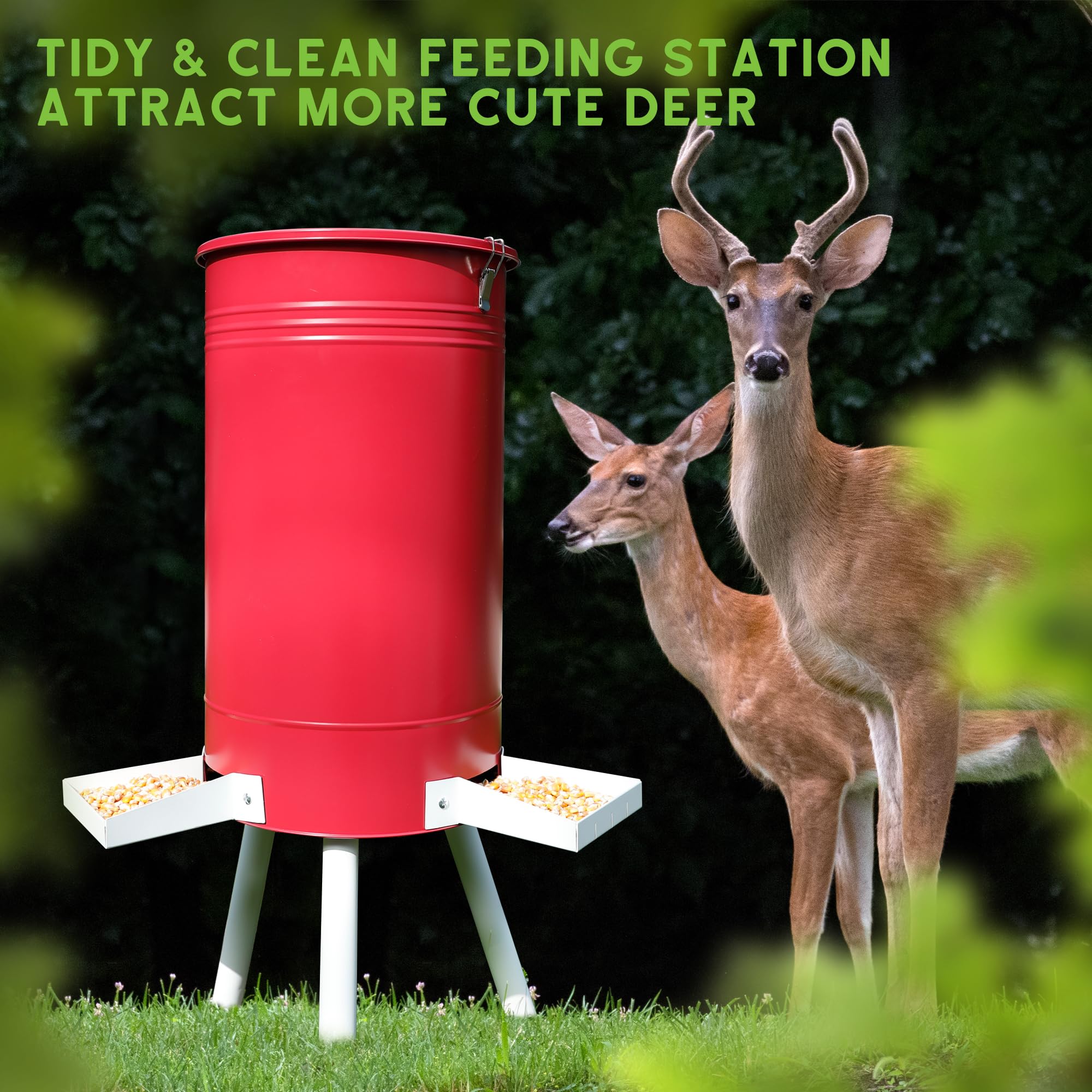 Solution4Patio 50-75 LB Heavy Duty Metal Deer Feeder - Free Standing Hunting Game Feeder with Gravity Dispenser, Weatherproof & Portable for Outdoor Use - Perfect for Backyard, Farm, and Hunting Grounds