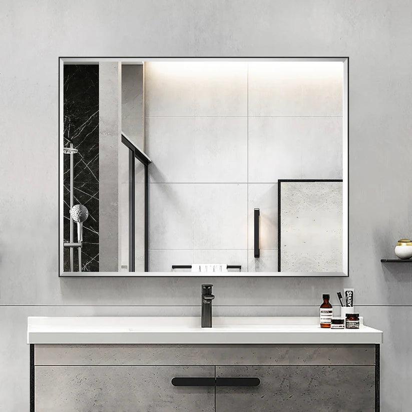 Modern Black Aluminum Framed Beveled Wall Mirror - Sleek Home Decor for Living Room, Bedroom & Entryway - Shatter-Resistant Glass with Stylish Reflections