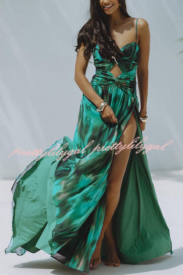 Unique Printed High Slit Beach Maxi Dress for Women - Boho Floral Summer Vacation Dress for Pool Party, Seaside Getaway & Tropical Holiday