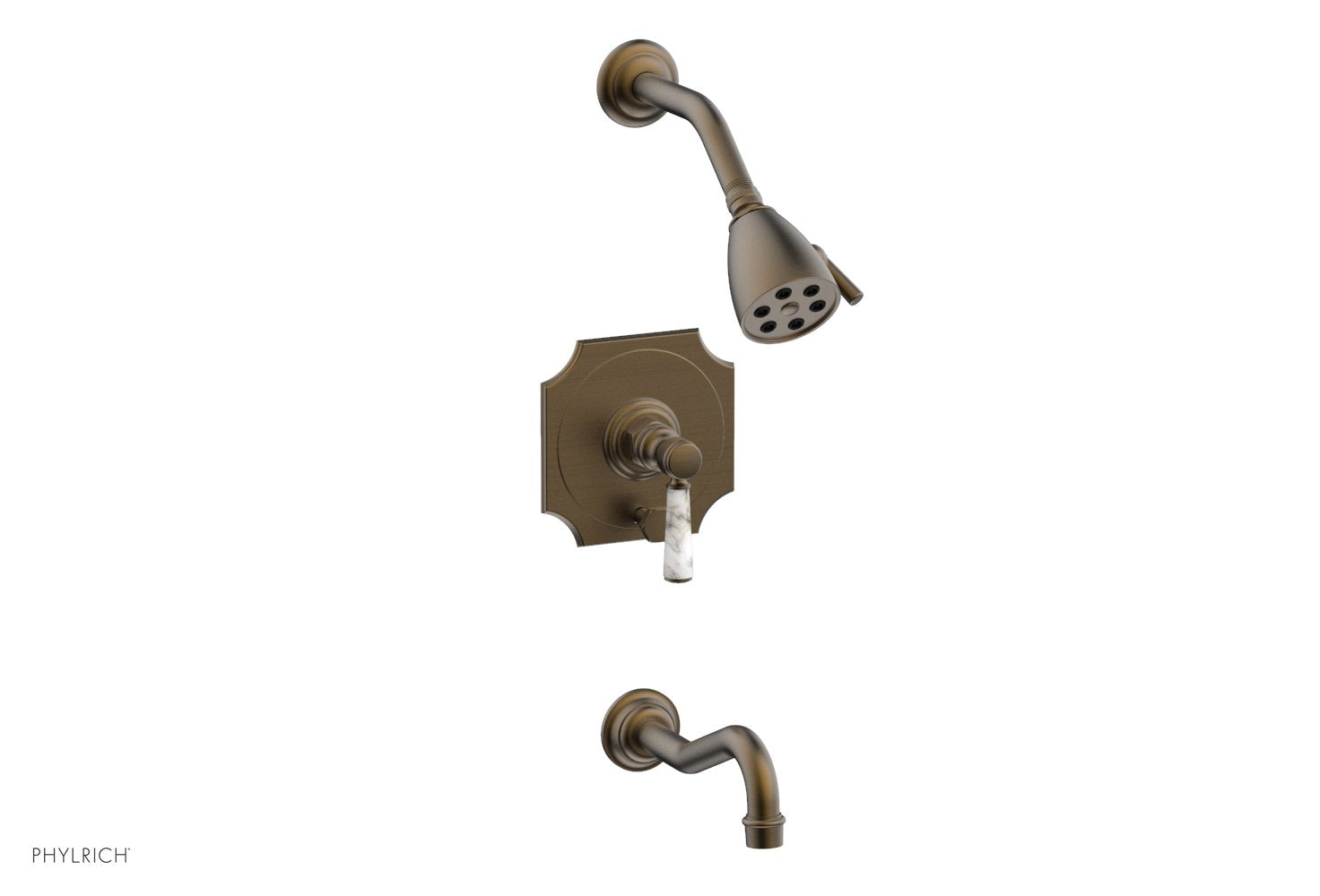 HENRI Pressure Balance Tub and Shower Faucet Set - White Marble Lever Handle 161 31 for Bathroom & Shower Installation | Modern Matte Finish Waterfall Spout