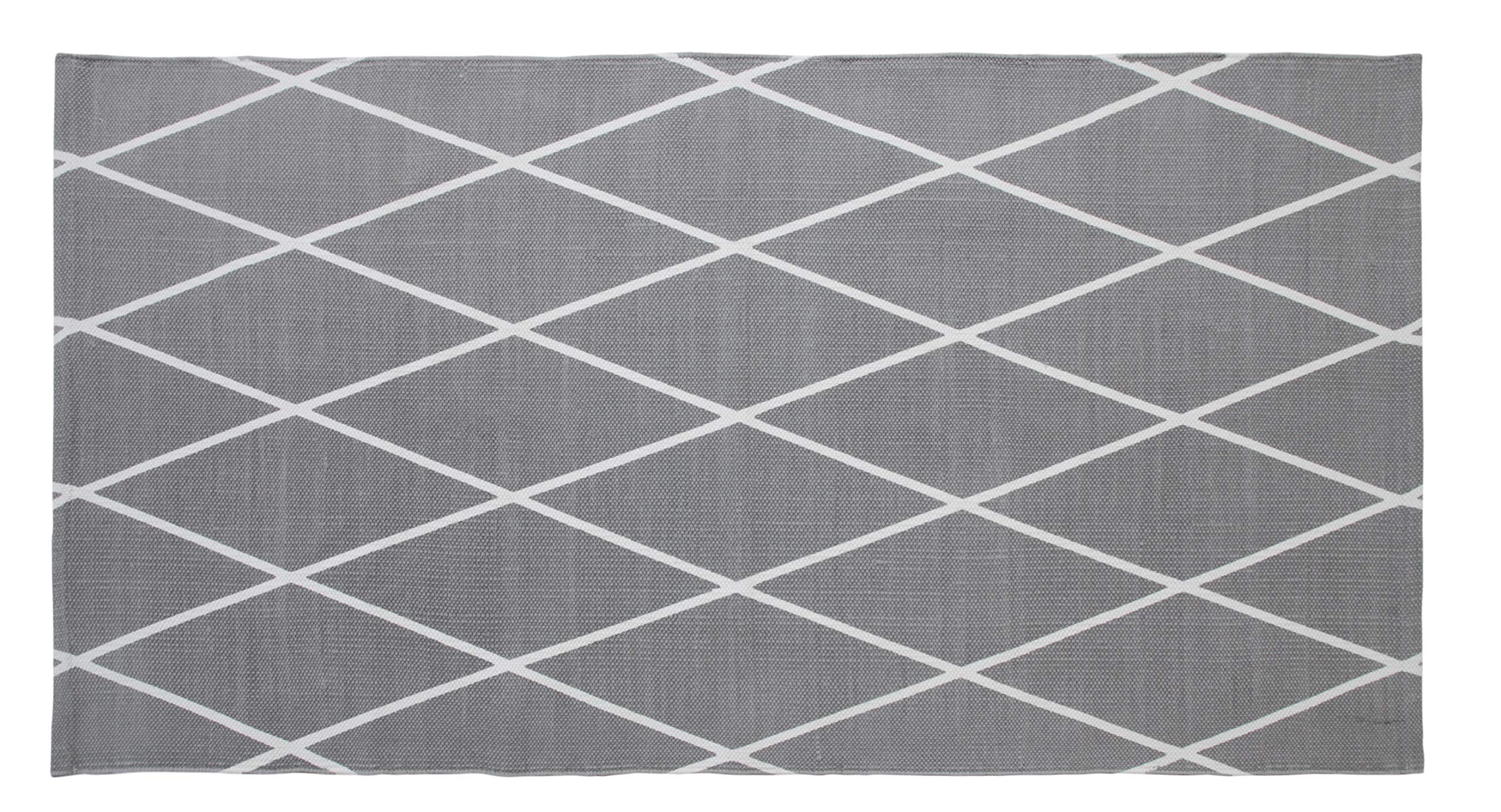 100% Cotton Modern Geometric Printed Accent Carpet - Non-Slip Floor Mat for Living Room, Bedroom, Door & Stairs - Soft & Luxurious Home Decor Rug (70 x 140cm, Small Diamond Gray) - Perfect for Cozy Spaces & Interior Design