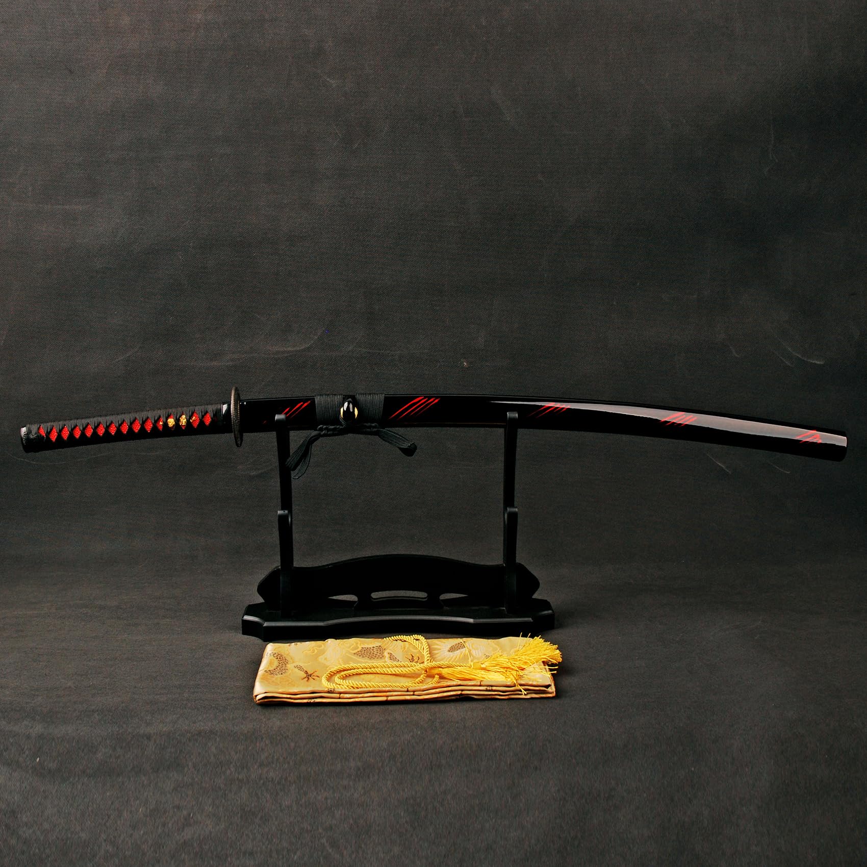 Premium Blood Red Damascus Steel Japanese Samurai Katana Sword with Dragon Tsuba - Handcrafted Folded Steel Blade for Martial Arts Training, Cosplay & Collectors