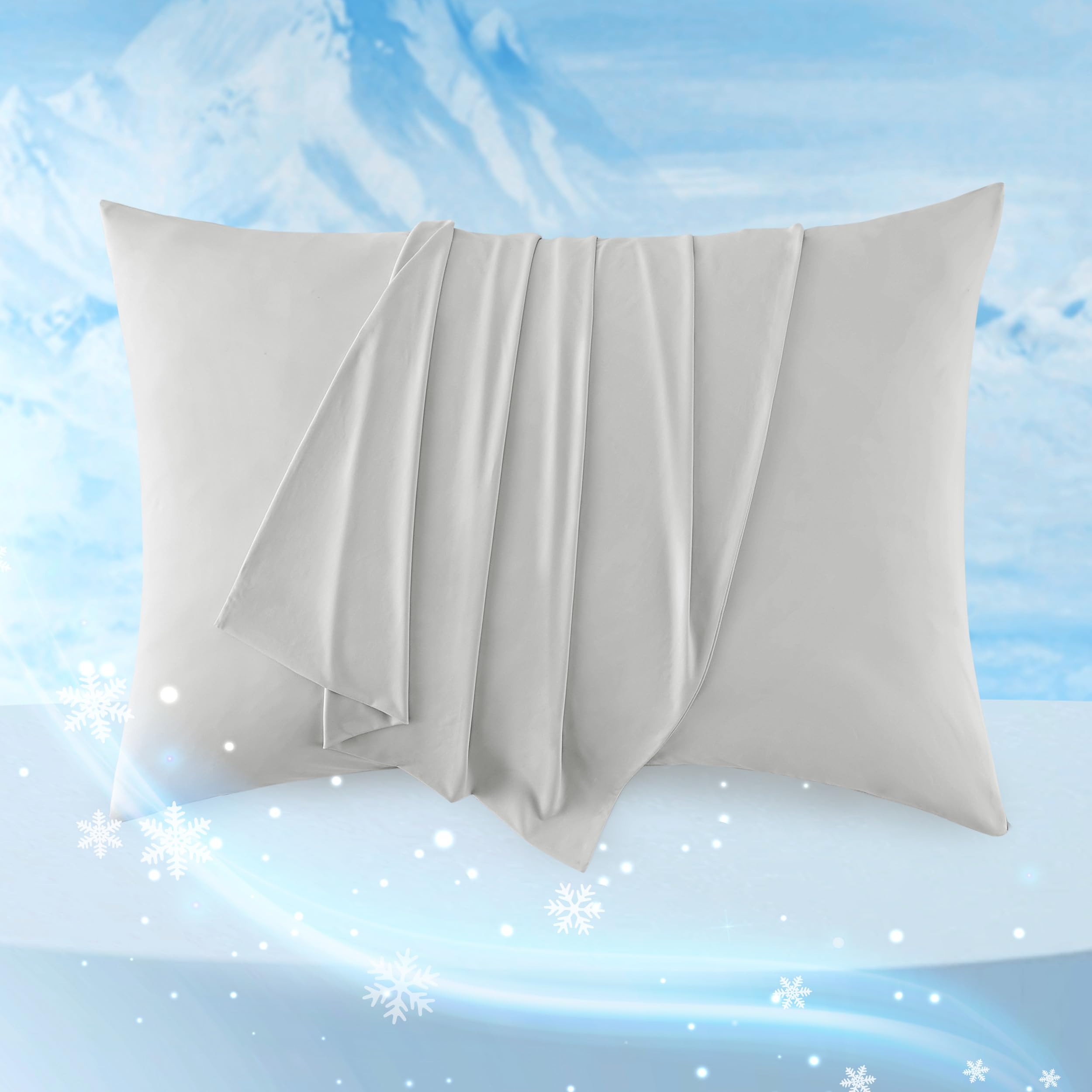 Bedsure Cooling Pillowcases Queen Size Set of 2 - Silky Soft & Breathable Cold Pillow Covers for Hot Sleepers, Night Sweats Relief - Hidden Zipper, Grey, 20x30 Inches - Perfect for Summer Nights, Hot Flashes, and Temperature Regulation