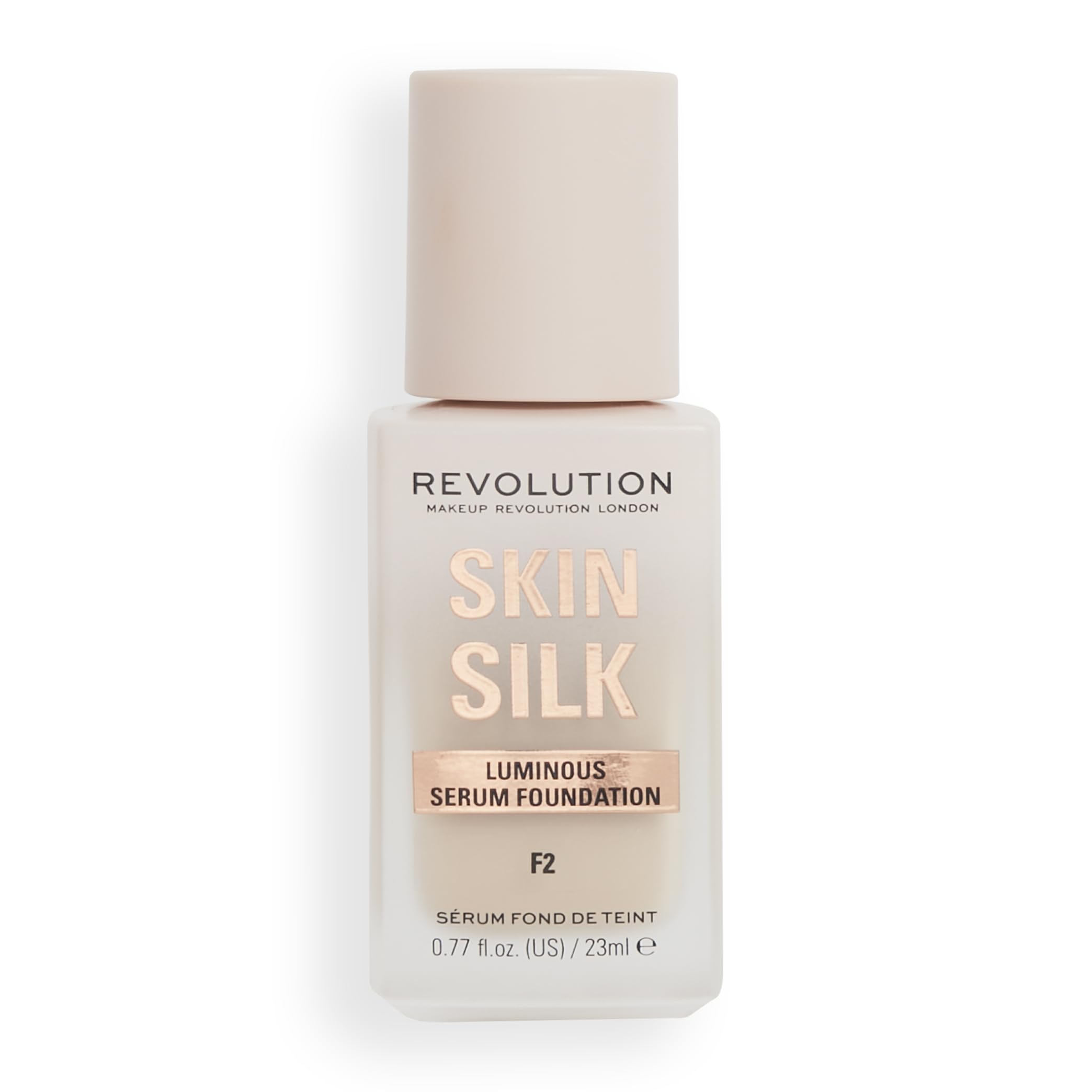 Revolution Beauty Skin Silk Serum Foundation - Lightweight Liquid Makeup with Hyaluronic Acid for Fair Skin (F2), 0.77 Fl Oz | Light to Medium Coverage with Radiant Finish | Perfect for Daily Wear & Special Occasions