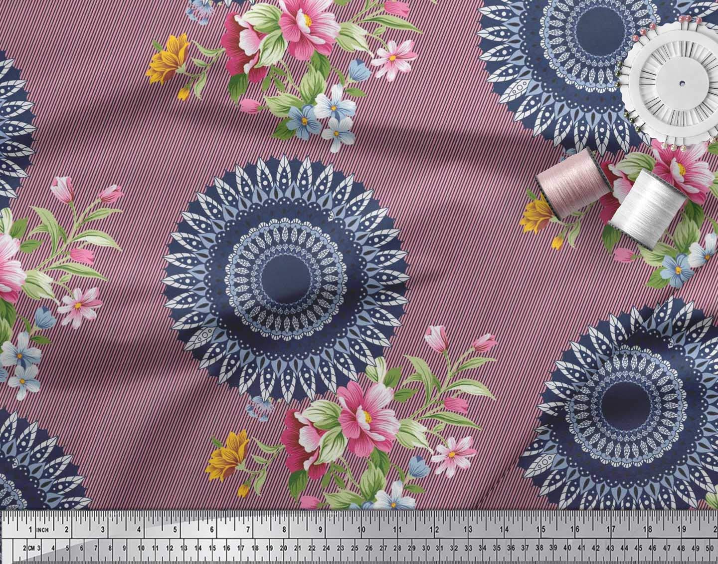 Soimoi Moss Georgette Brown Fabric by The Yard - 42 Inch Wide Printed Fabric with Stripe, Floral & Mandala Patterns for Dresses, Curtains, DIY Crafts & Home Decor Projects
