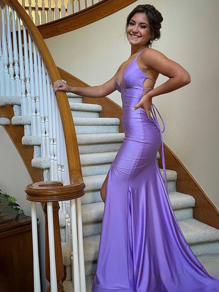 Elegant Lilac Straps Mermaid Prom Dress with Lace-Up Back J6131 - Perfect for Homecoming, Formal Dances & Special Occasions
