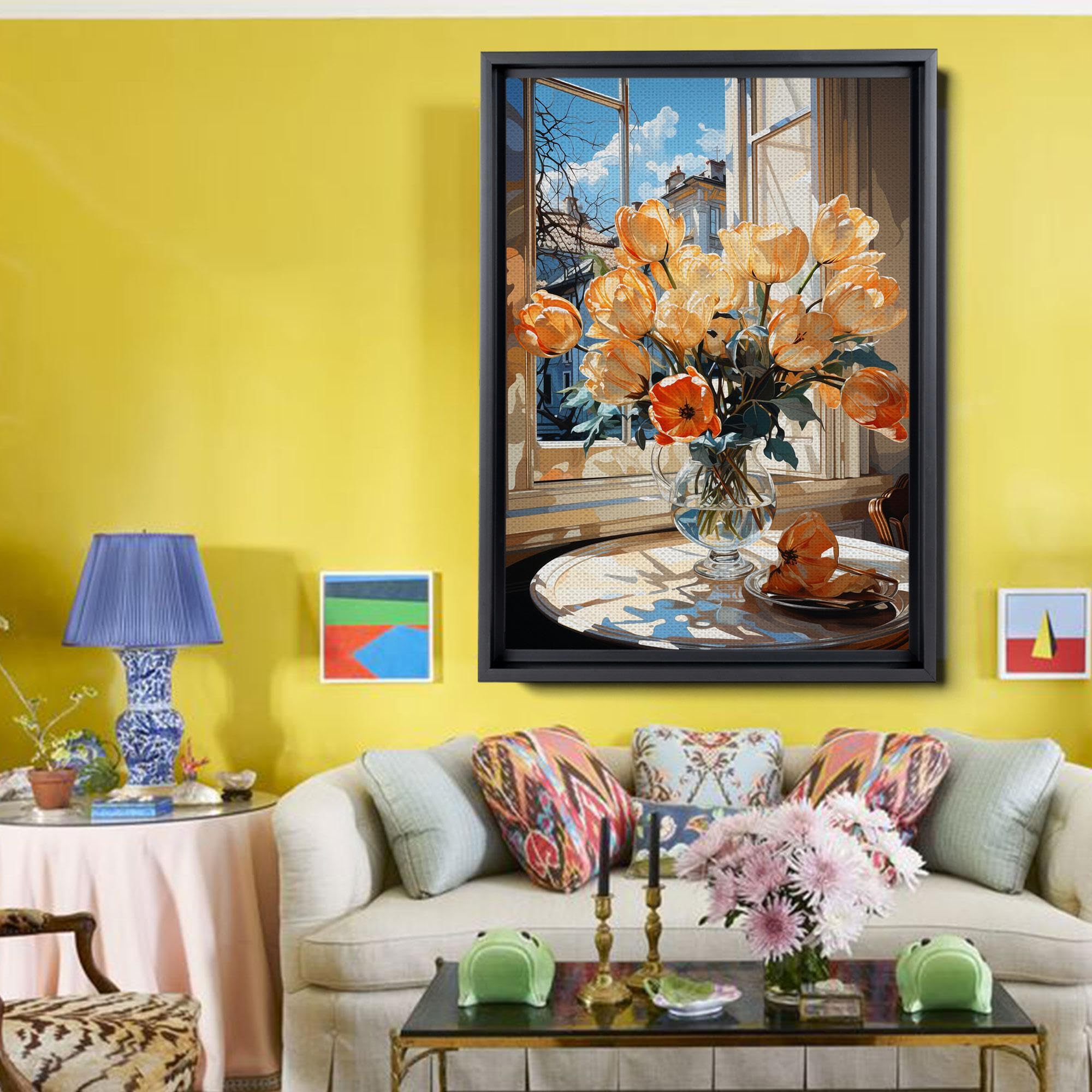 Signed 'Tulips' Abstract Modern Ceramic Vase Art - Gouache & Giclee Print on Premium Paper - Unframed Wall Decor for Living Room, Bedroom & Office