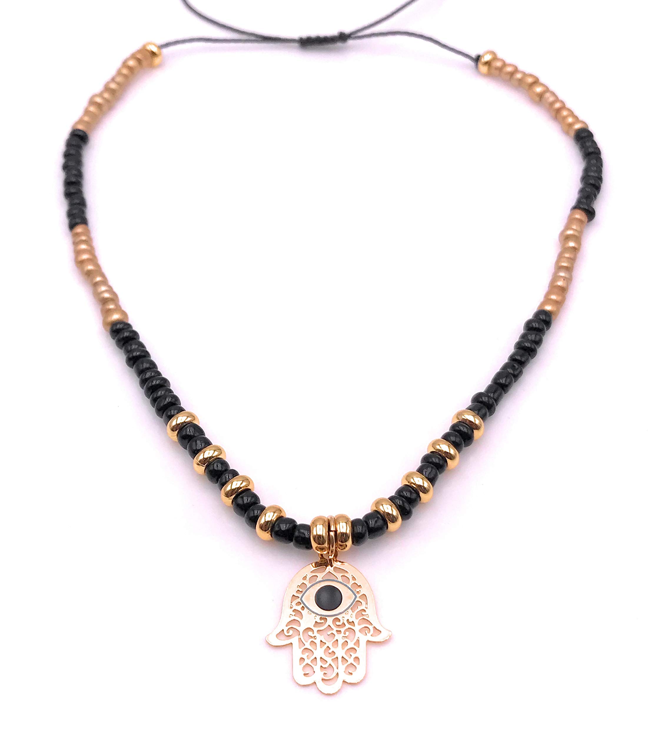 Handmade Hamsa Beaded Choker Necklace - Adjustable Tiny Bead Design for Women | Boho Jewelry Gift for Festivals, Weddings & Everyday Wear