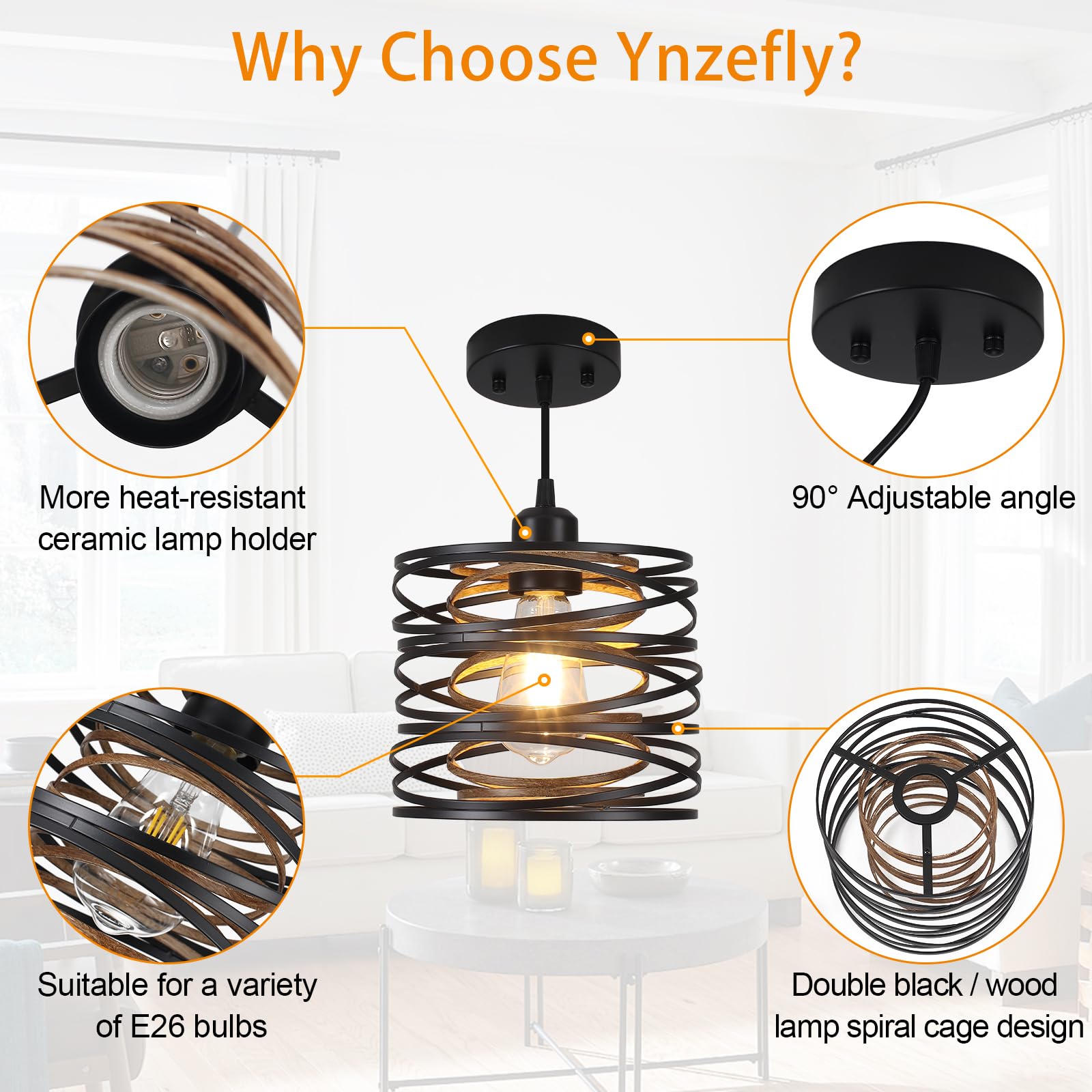 2 Pack Black Industrial Pendant Lights - Metal Hanging Light Fixtures with Wood Farmhouse Design for Kitchen Island, Dining Room, Bedroom, Bar & Office - ETL Certified | Perfect for Modern Homes, Restaurants and Workspaces