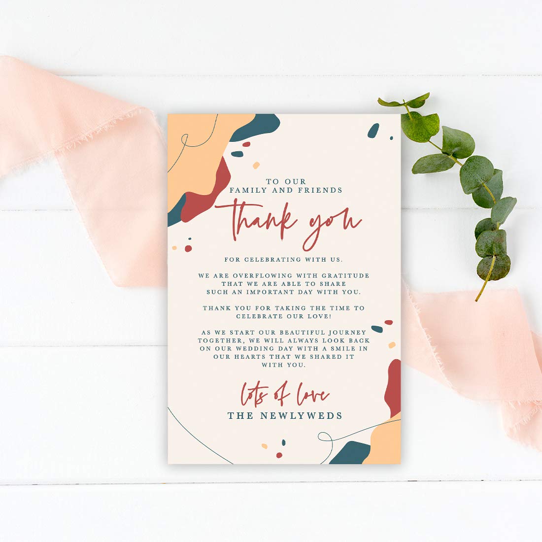 Andaz Press Abstract Terracotta Wedding Thank You Place Cards - 56-Pack, 4 x 6 Inch - Elegant Table Setting Cards for Wedding Reception, Dinner Plates & Seating Decorations - Perfect for Guests, Family & Friends - Ideal for Rustic, Boho or Autumn Wedding Themes
