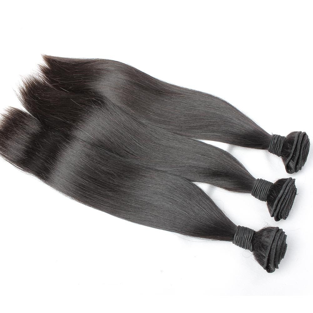 Remy Brazilian Virgin Hair Bundles 100% Human Hair Weave Extensions - 3 Bundles Silk Straight Weft Natural Color 12