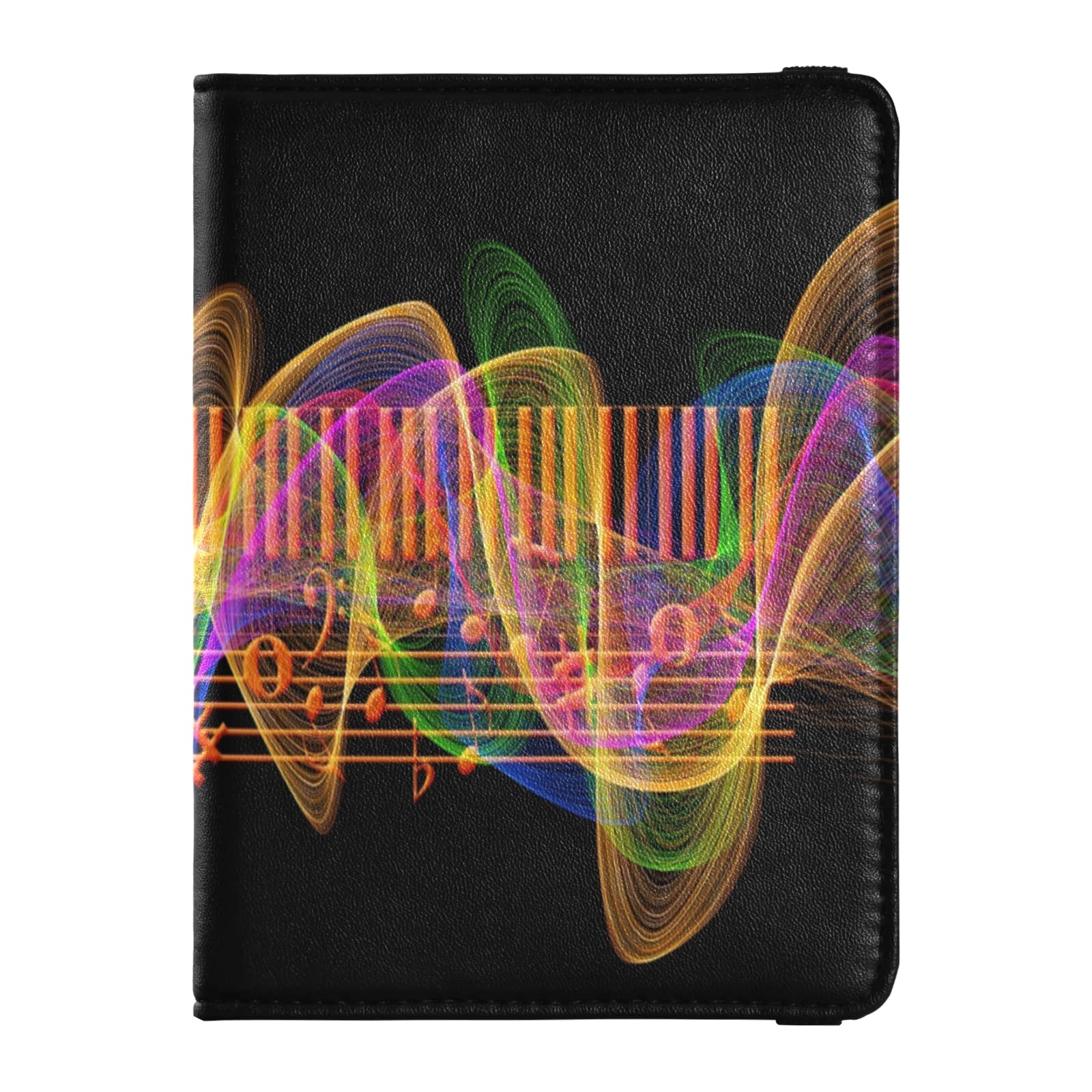 Premium PU Leather Passport Holder Wallet with Guitar & Music Notes Design - RFID Blocking ID & Vaccine Card Protector for Men & Women | Travel Essentials for Airports, Concerts & Music Lovers