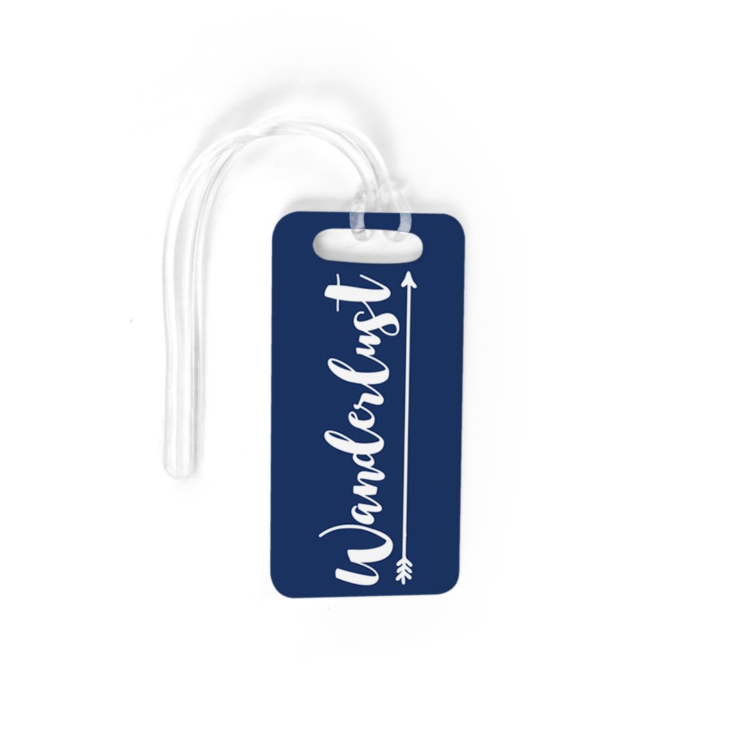 Custom Personalized Wanderlust Luggage Tag - Small Navy Blue Travel Bag Tag with ID Info Panel - Perfect for Suitcases, Backpacks & Carry-Ons