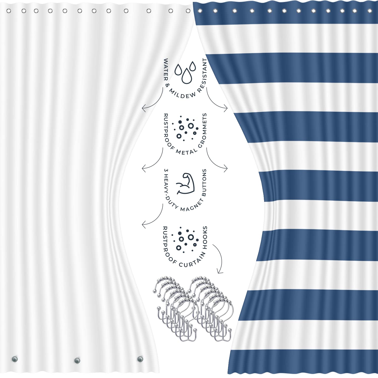 Clara Clark 23PC Navy Bathroom Set with Shower Curtain & Rugs - Perfect for Modern Bathrooms