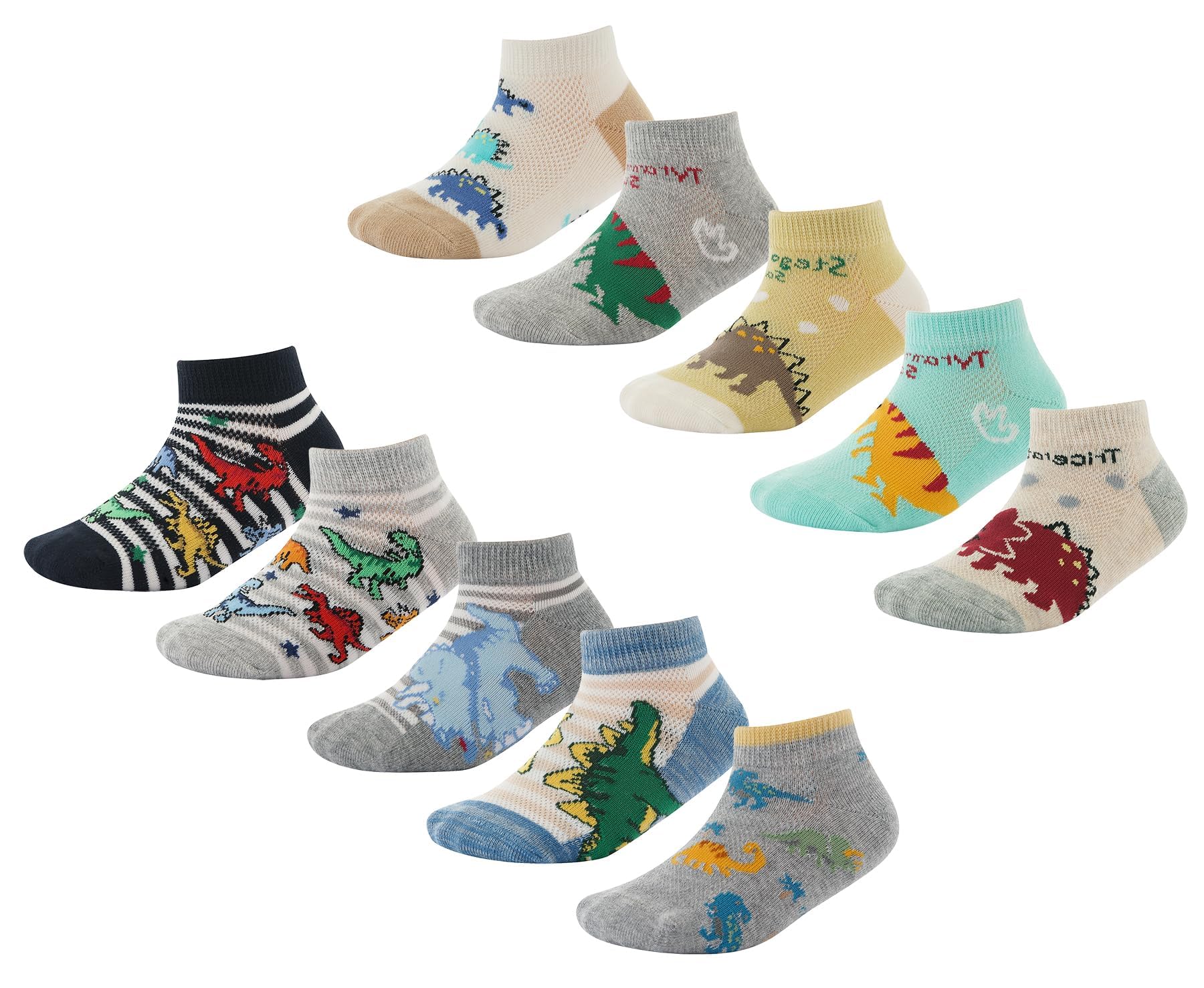 CHUNG Boys Cotton Ankle Socks 5/10 Pack - Low Cut Dinosaur Print Breathable Mesh Socks for Kids 2-9 Years - Lightweight School, Running, Sports & Casual Wear - Perfect for Daily Activities, Playtime and Gym Class