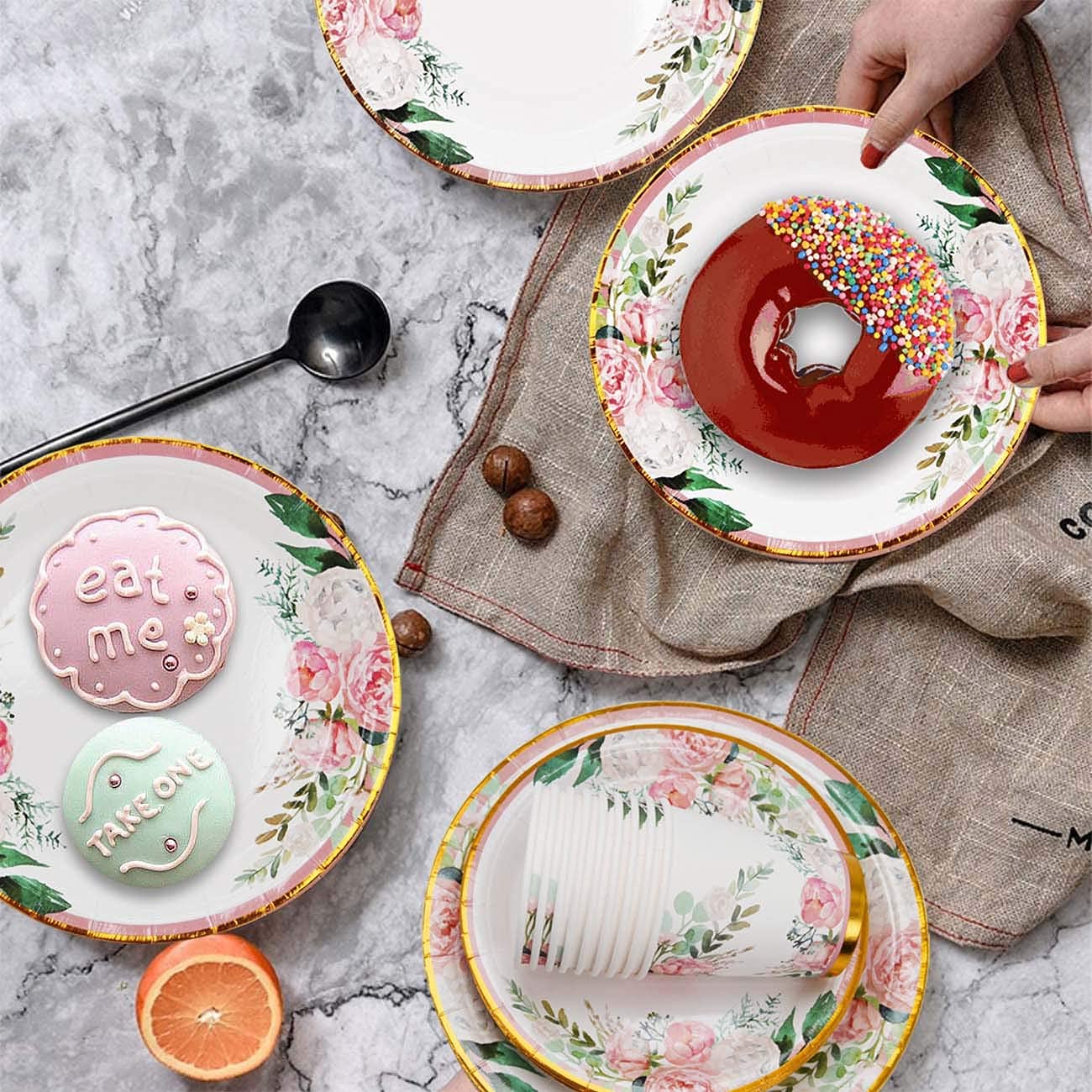 Floral Party Supplies Set for 24 Guests - Disposable Dinner Plates, Cups, Cutlery & Napkins | Perfect for Bridal Shower, Baby Shower, Birthday & Tea Party Decorations
