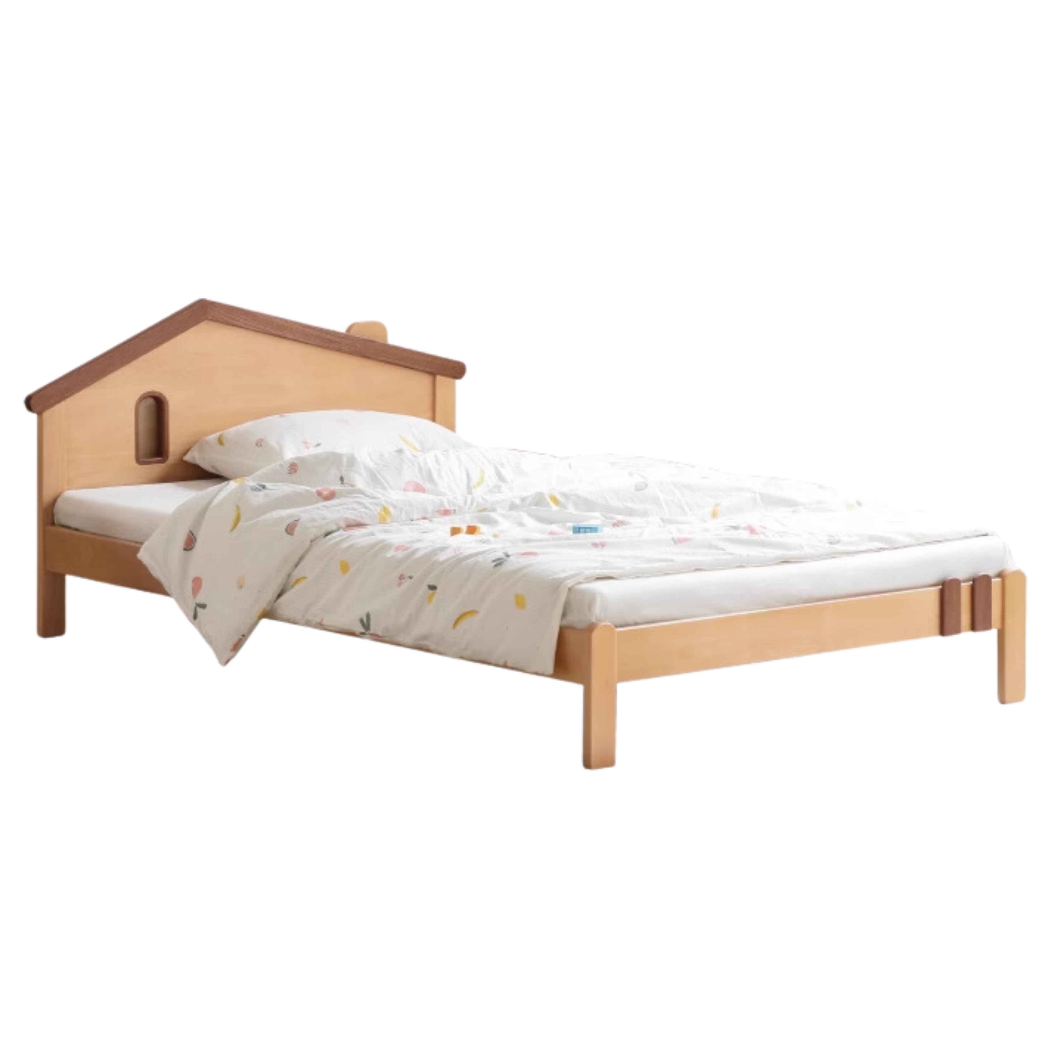 Kids Wooden Bed with Night Light - Beech & Poplar Little House Design with 15-Minute Auto Light Off - Perfect for Bedrooms, Playrooms & Cozy Sleep Spaces