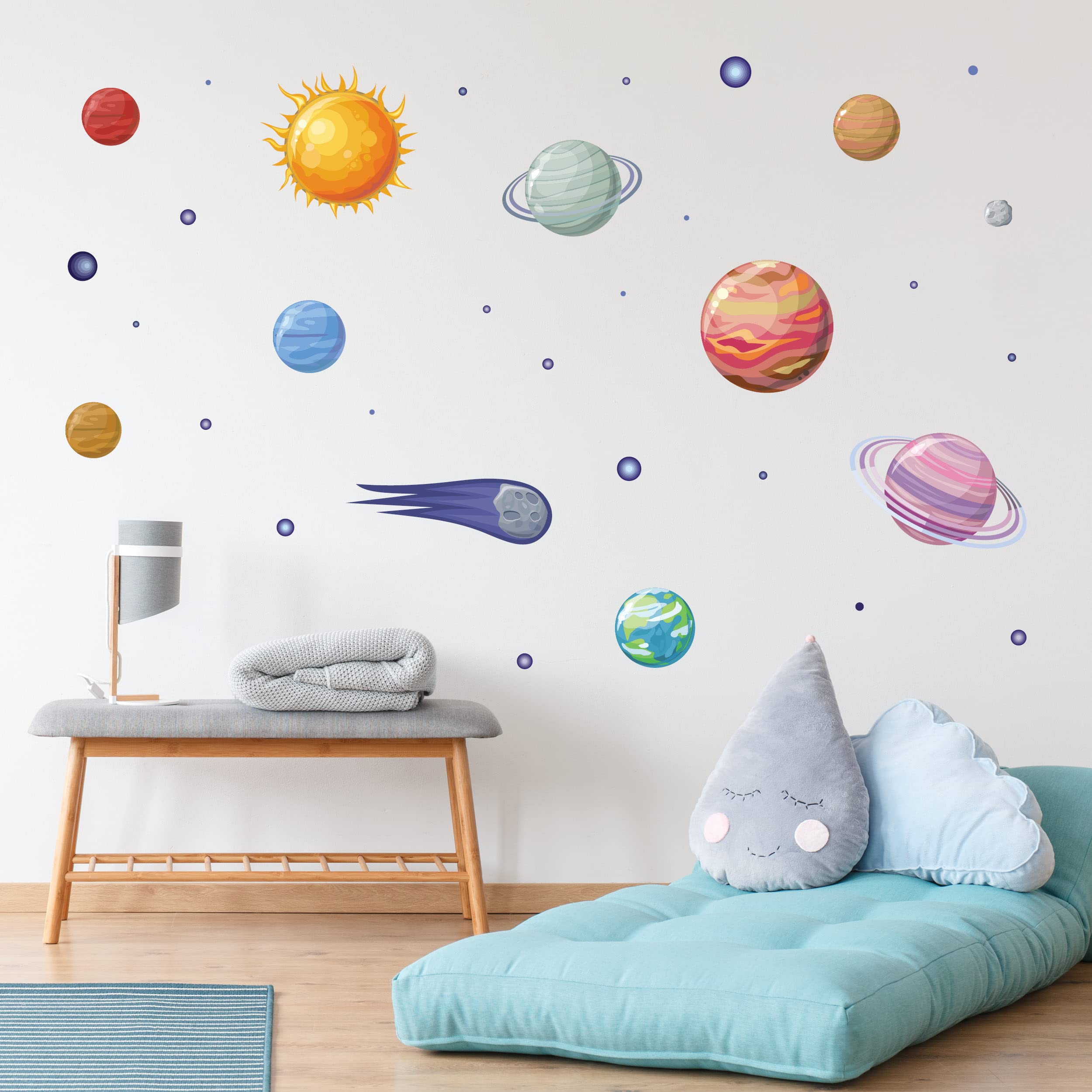 12-Piece Solar System Wall Decals Set - Removable Planets Wall Stickers for Nursery, Bedroom, Bathroom & Classroom Decor | Peel & Stick Space-Themed Wall Art for Kids' Rooms & Educational Spaces
