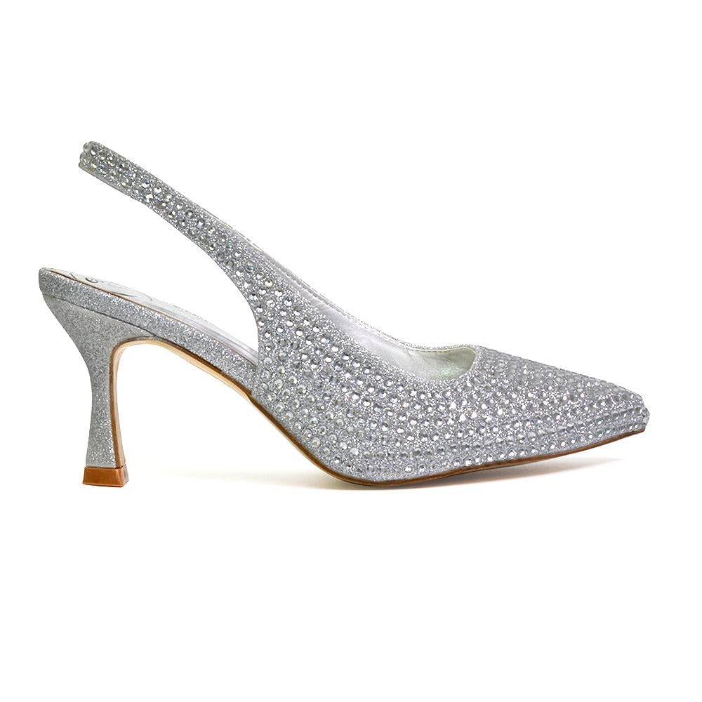 Elegant Women's Rhinestone Bridal Shoes - Slingback Pointed Toe Low Heel Wedding Party Pumps for Bride (Available in Multiple Sizes) | Perfect for Weddings, Proms, and Formal Occasions