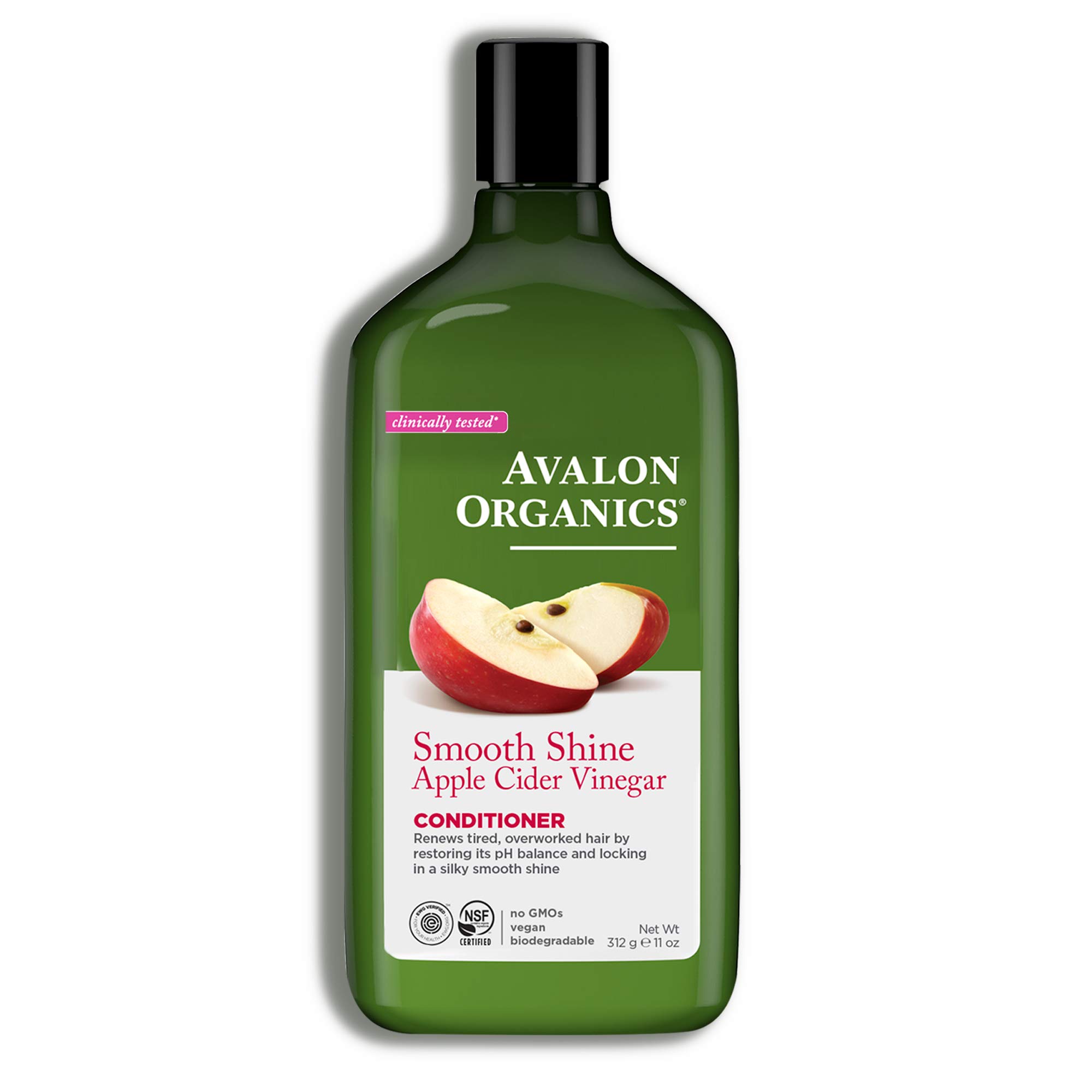 Avalon Organics Smooth Shine Apple Cider Vinegar Conditioner - 11 Oz (Pack of 6) | Sulfate Free & Vegan Hair Care for Shiny, Healthy Locks - Perfect for Daily Use & Color Treated Hair