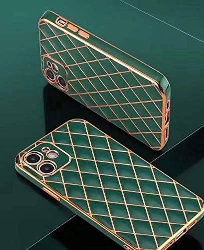 Elegant Electroplated Leather Case for iPhone 11 Pro Max - Slim Soft Lambskin Cover with Diamond Lattice Design, Non-Slip Grip Protective Phone Case for Women & Girls (Black) | Perfect for Daily Use, Office, and Special Occasions