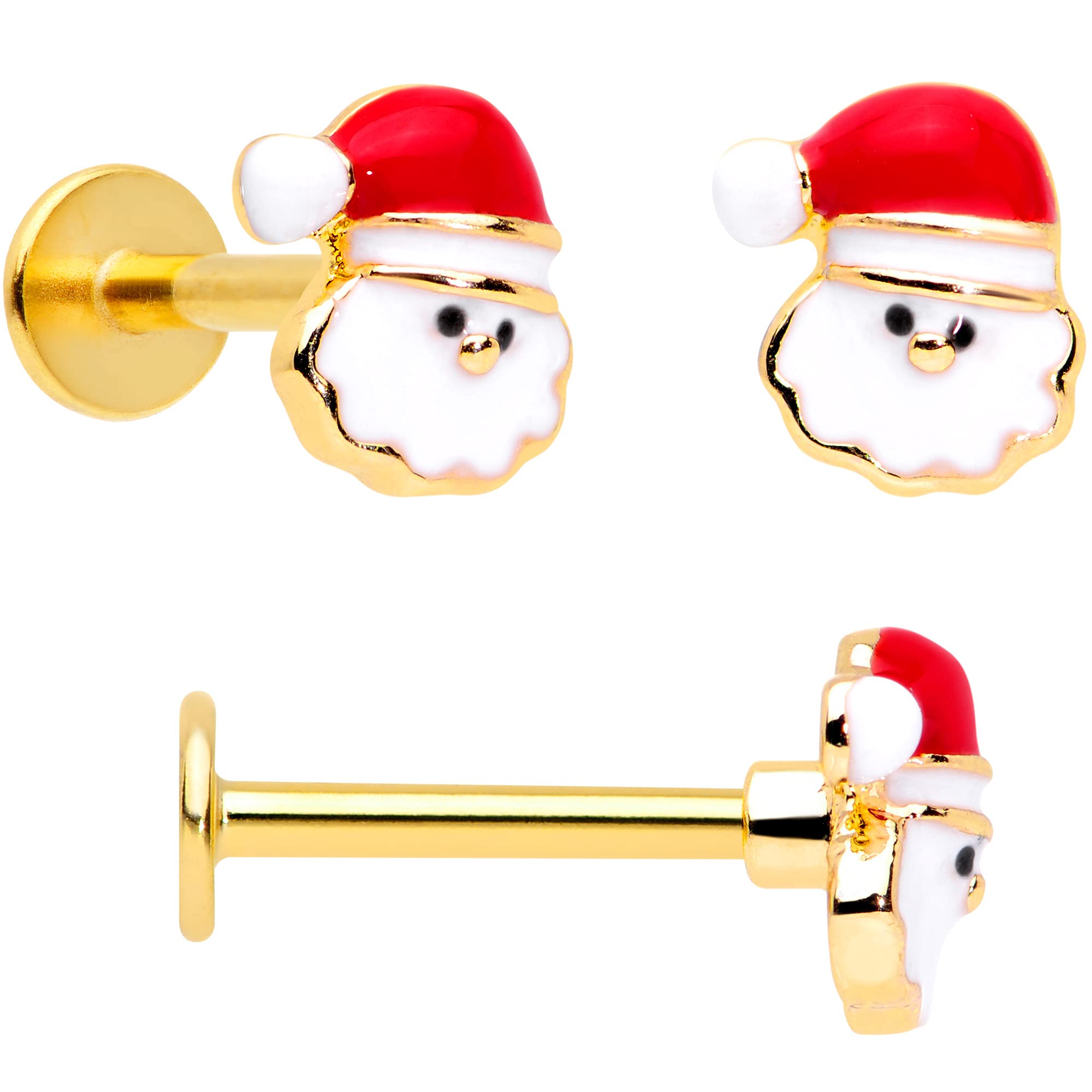 Body Candy 16G Women's PVD Steel 3-Piece Red & White Candy Cane Santa Lip Ring Set - Labret, Monroe, Cartilage, Tragus Piercing Jewelry (1/4