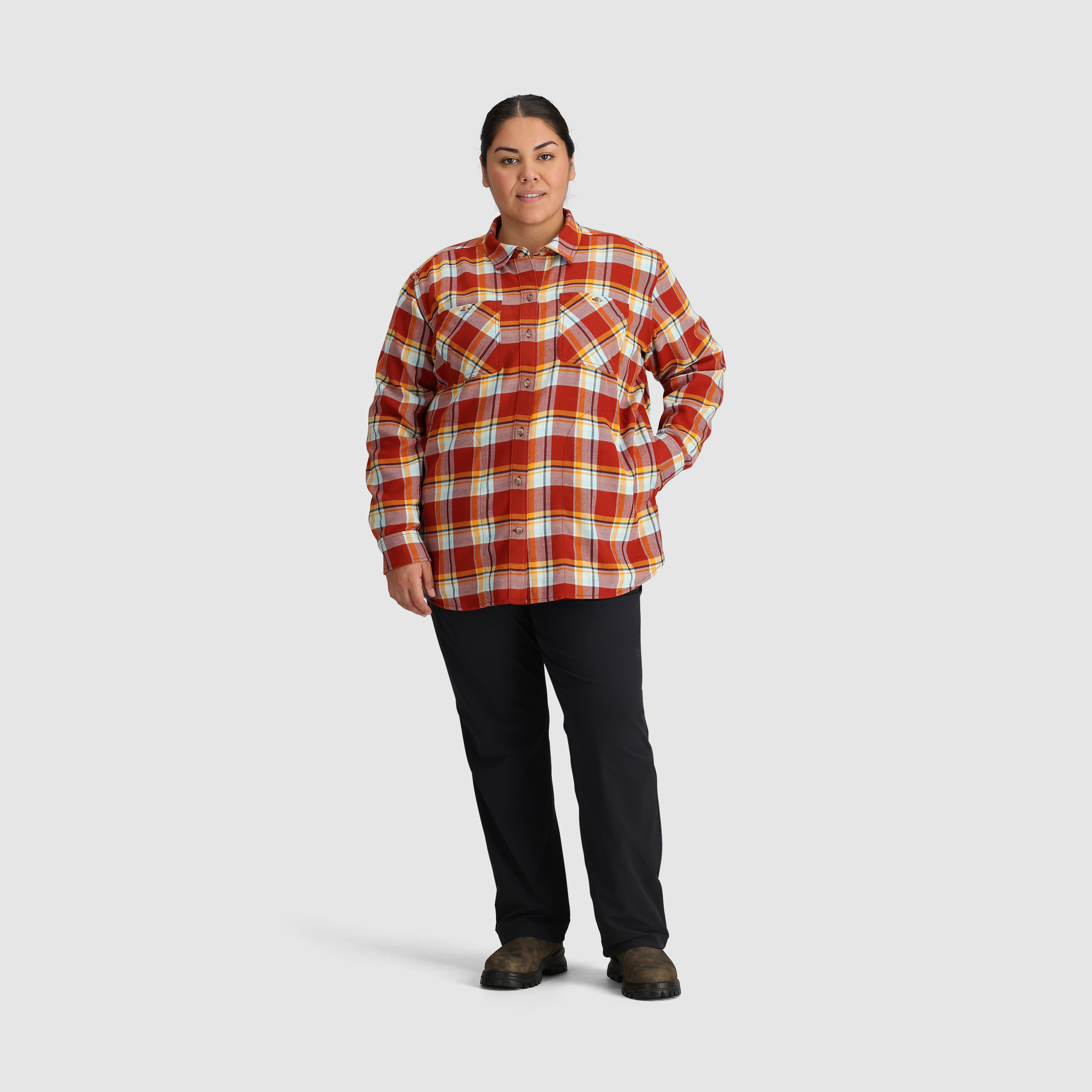 Women's Soft Flannel Twill Shirt - Comfortable Plus Size Button Down Top for Casual Wear & Outdoor Activities