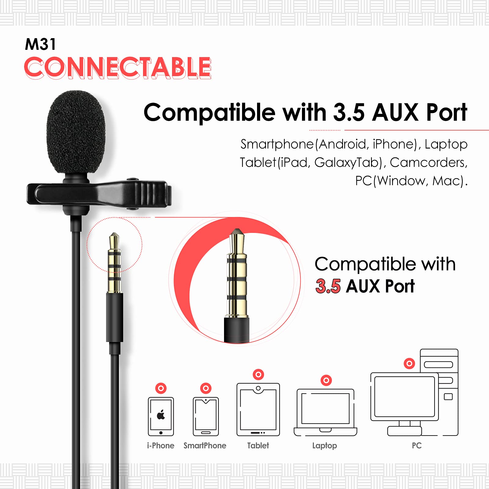 Professional Lavalier Microphone - Omnidirectional Clip-On Lapel Mic for iPhone, Android, DSLR - Tiny Condenser Mic with Alligator Clip - Perfect for YouTube, Podcasting, Interviews & Live Streaming