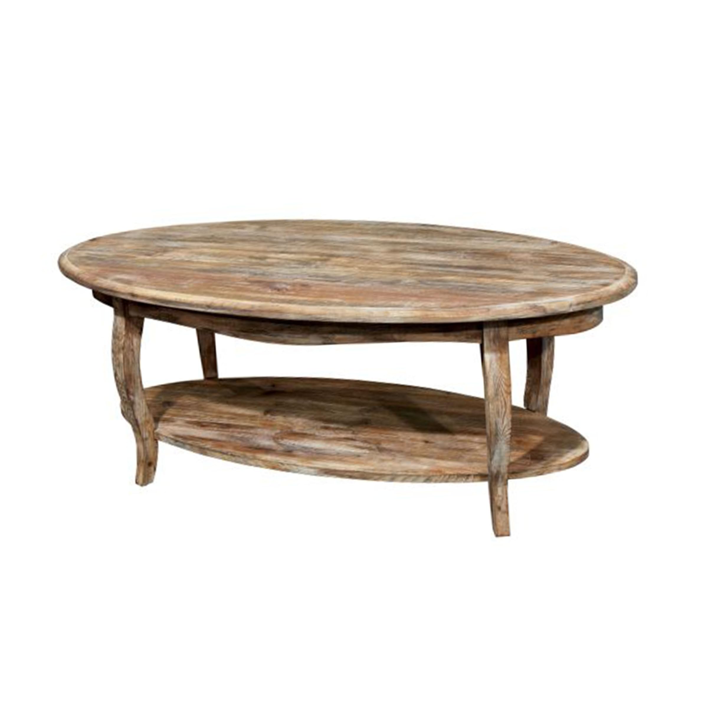 Alaterre Furniture 48 Inch Rustic Oval Coffee Table - Handcrafted Cedar Wood with Curved Legs & Scalloped Edges in Driftwood Finish | Natural & White Distressed Antiquing | Unique Farmhouse Style Accent Table for Living Room, Lounge or Office Decor