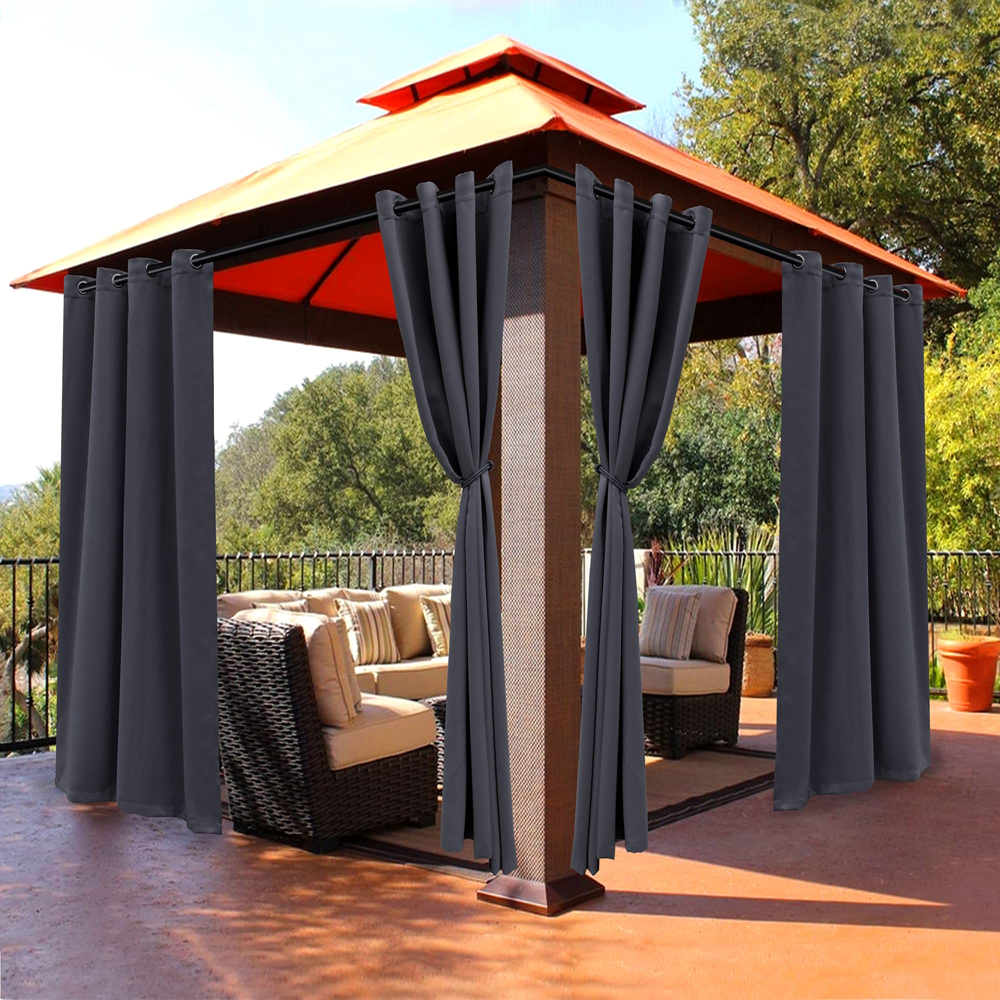 BONZER Waterproof Blackout Curtains 52x84 Inch - Thermal Insulated Sun Blocking Outdoor Curtains for Patio, Cabana, Deck, Sunroom & Bedroom - Dark Grey Grommet Curtain Panel for UV Protection & Privacy