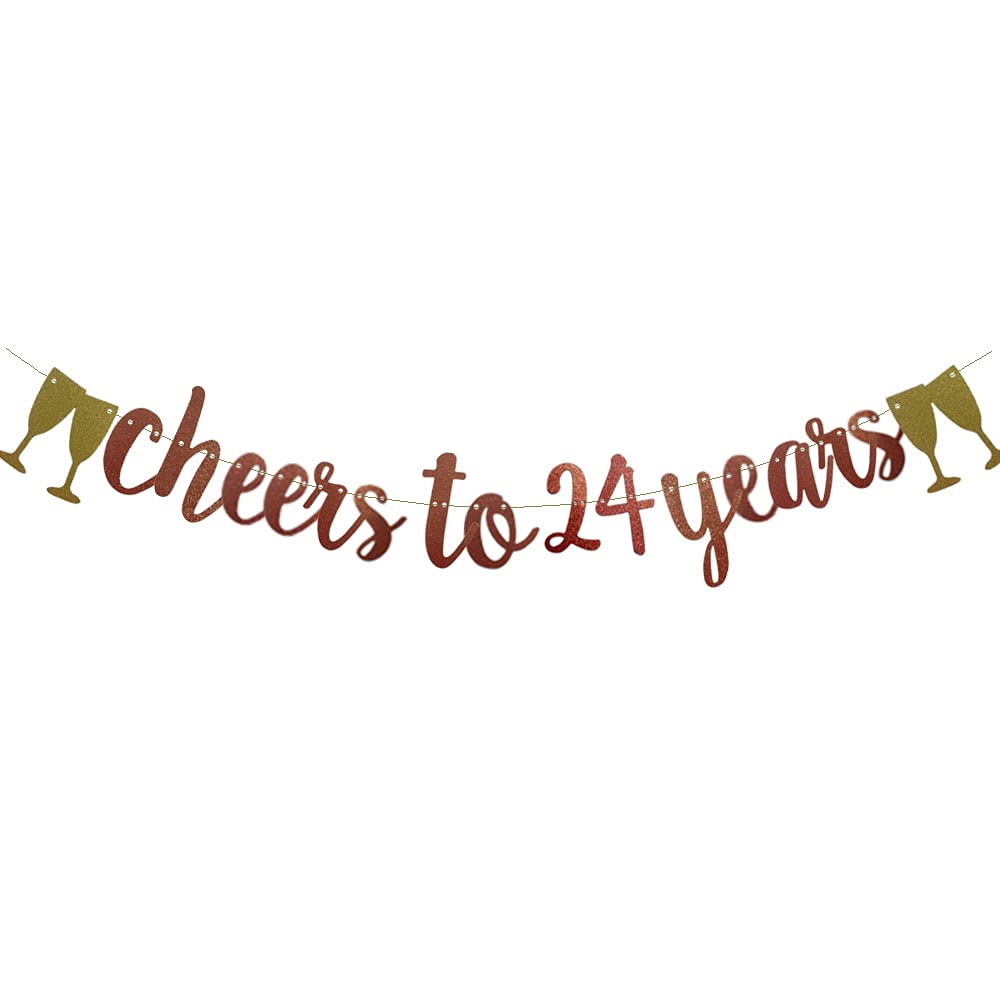 Rose Gold Glitter 'Cheers To 24 Years' Banner - Pre-Strung Anniversary & Birthday Party Decor for Wedding, Milestone Celebrations - Perfect for 24th Birthday Parties, Wedding Anniversaries & Special Events
