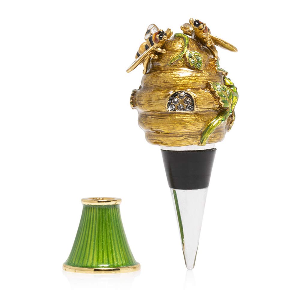 Jay Strongwater Mead - Elegant Beehive Wine Stopper and Stand Set for Wine Lovers, Perfect for Gifts, Home Decor, and Wine Accessories Collection