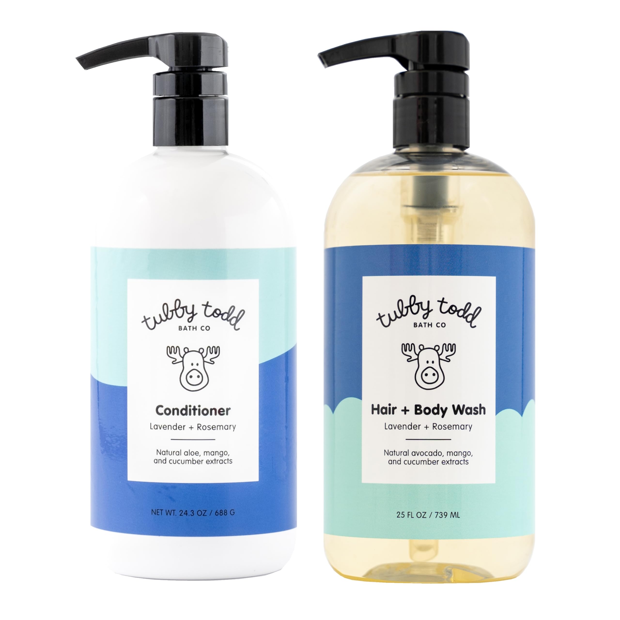 TUBBY TODD Baby Shampoo and Conditioner Set - Gentle Moisturizing Hair Care for Newborns, Toddlers & Kids - Hypoallergenic & Non-Irritating - 25 Fl Oz & 24.3 Fl Oz - Lavender Rosemary Scent - Perfect for Daily Bath Time and Sensitive Skin Care