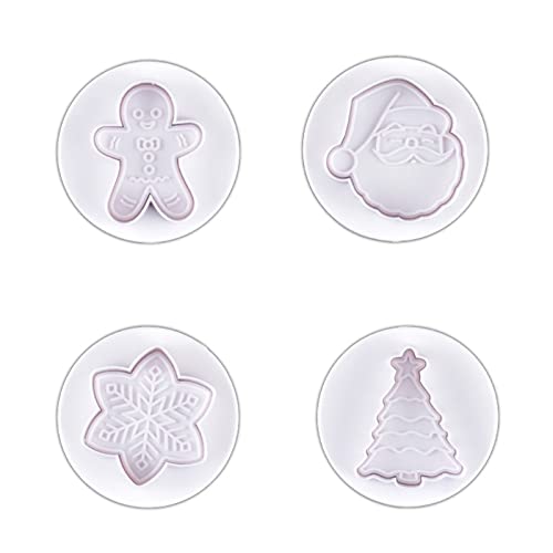 4-Piece Christmas Cookie Cutter Set - Plastic Push-Type Fondant & Frosting Molds for Baking Holiday Cookies - Perfect for Kids Baking & Christmas Cookie Decorating (Santa, Tree, Snowman, Star Shapes)