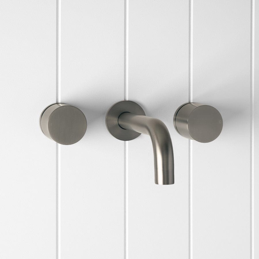 Premium Gunmetal Wall Spout with Round Wall Taps - Modern Bathroom Faucet for Sink, Vanity, and Powder Room Installation
