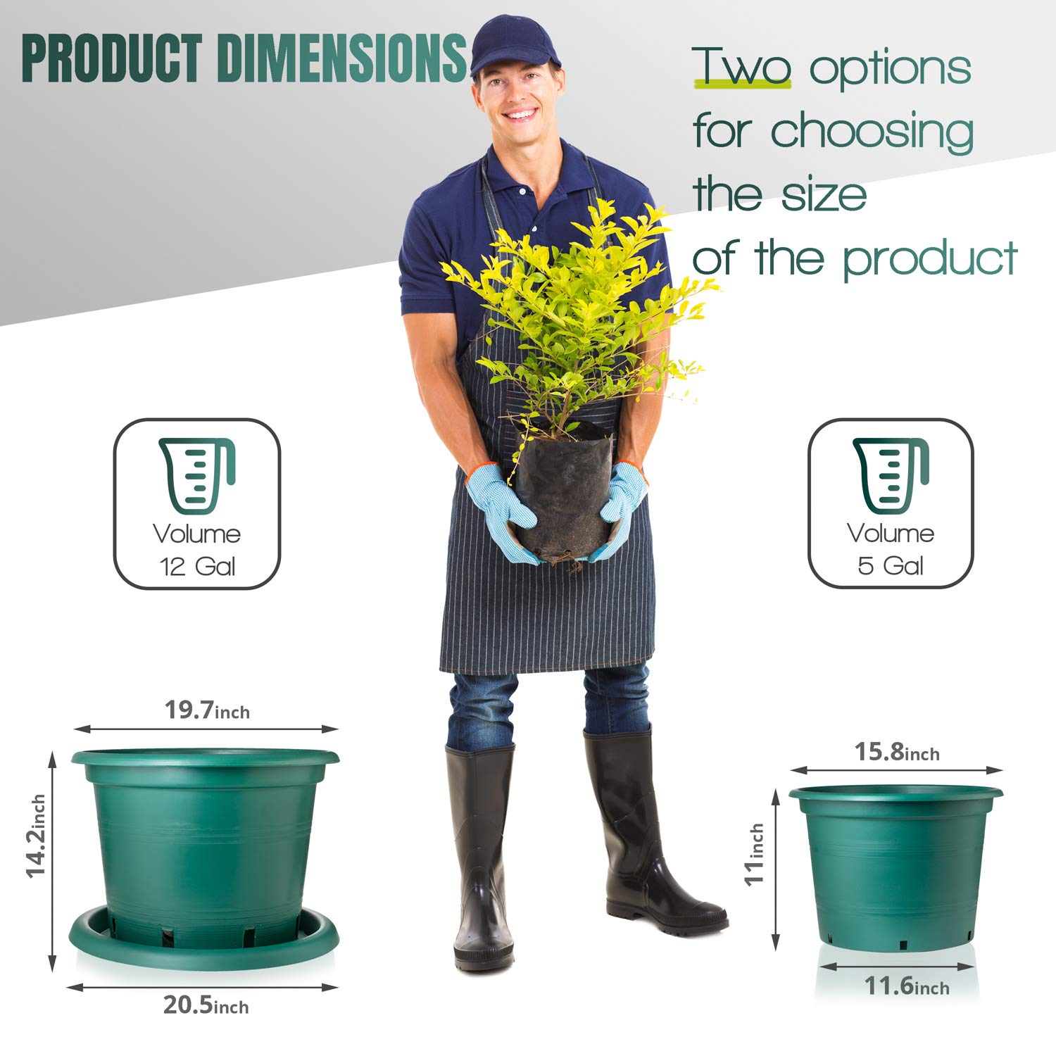 5-Pack Black 12 Gallon Plastic Plant Pots with Saucers - Heavy Duty Nursery Pots with Drainage Holes for Indoor/Outdoor Plants - Perfect for Houseplants, Flowers, Vegetables & Herb Gardening