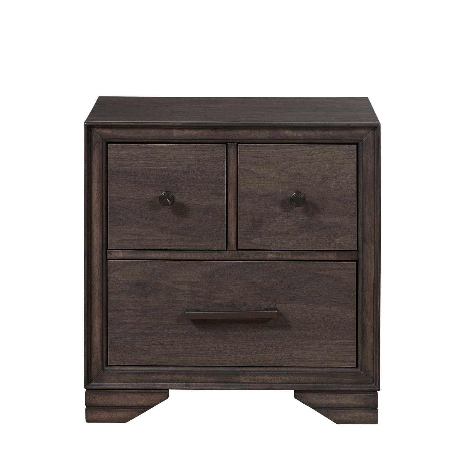 Right2Home Granite Falls Night Stand with USB Port - Modern Brown Bedside Table for Bedroom, Living Room & Guest Room - Compact Nightstand with Charging Station & Storage Shelf