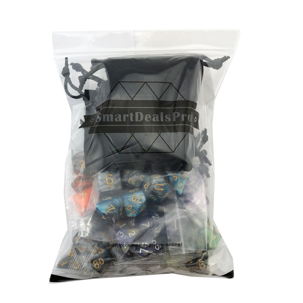 SmartDealsPro 5 x 7-Piece Double-Colored Polyhedral Dice Set with Pouch - Perfect for D&D, RPG, MTG, Dungeons & Dragons Tabletop Board Games (Includes D4, D6, D8, D10, D%, D12, D20) - Ideal for Game Nights, Campaigns & Roleplaying Adventures