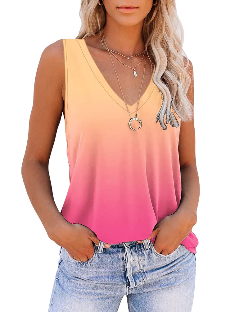 ETCYY Women's Summer V-Neck Tie Dye Tank Top - Sleeveless Loose Fit Printed Basic Tee for Casual Wear, Beach Outfits & Summer Fashion
