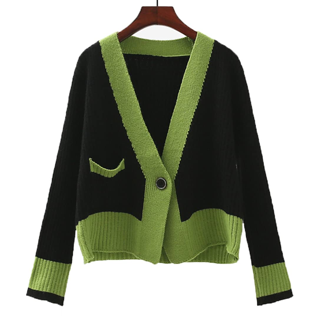 Women's Loose V-Neck Knit Cardigan - Autumn Casual Cropped Short Sleeve Single Button Open Front Sweater for Layering & Outfits | Perfect for Office, Date Night & Weekend Wear
