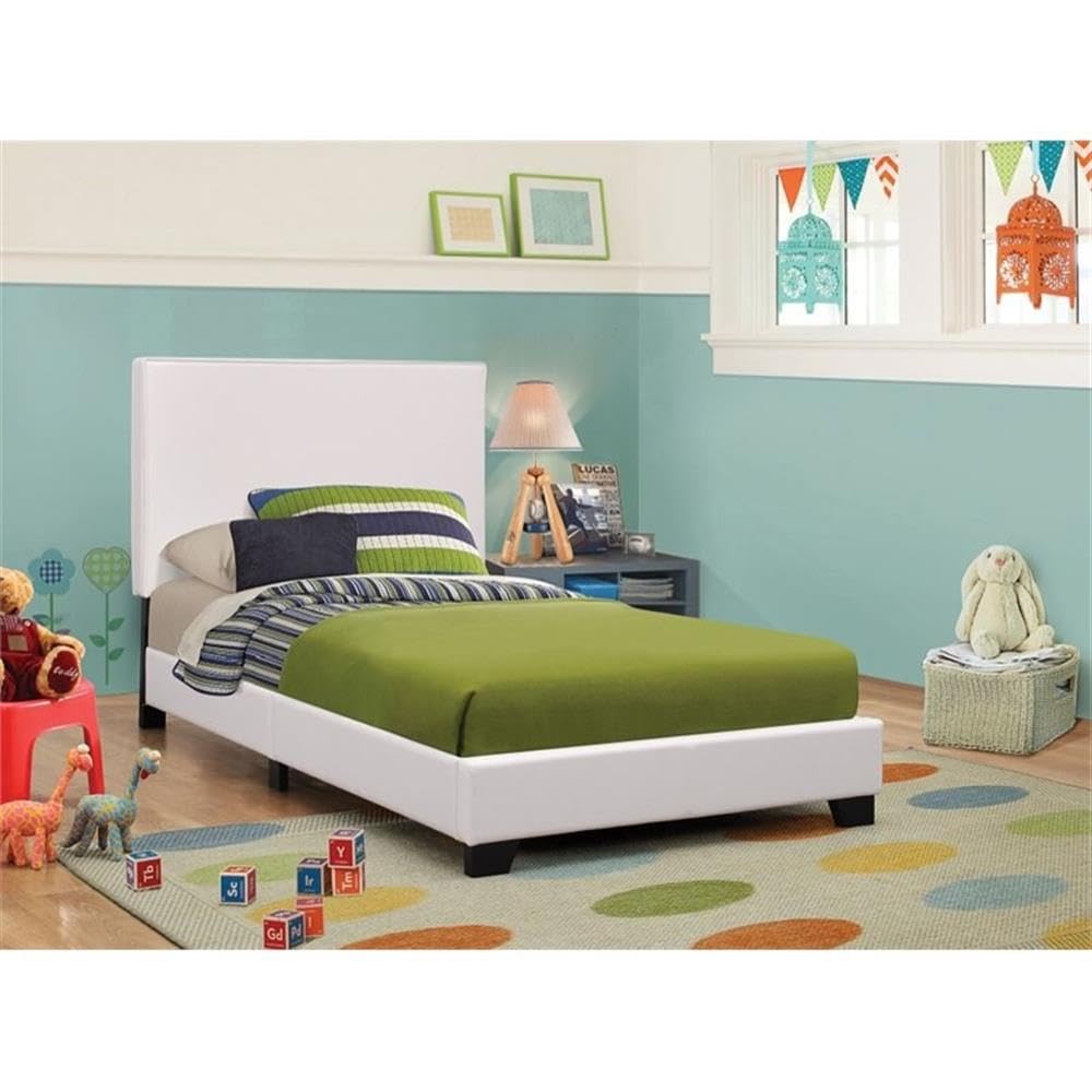 BOWERY HILL Modern Upholstered Twin Size Platform Bed Frame with Headboard - White Fabric Upholstery - Perfect for Small Bedrooms, Guest Rooms & Kids Rooms