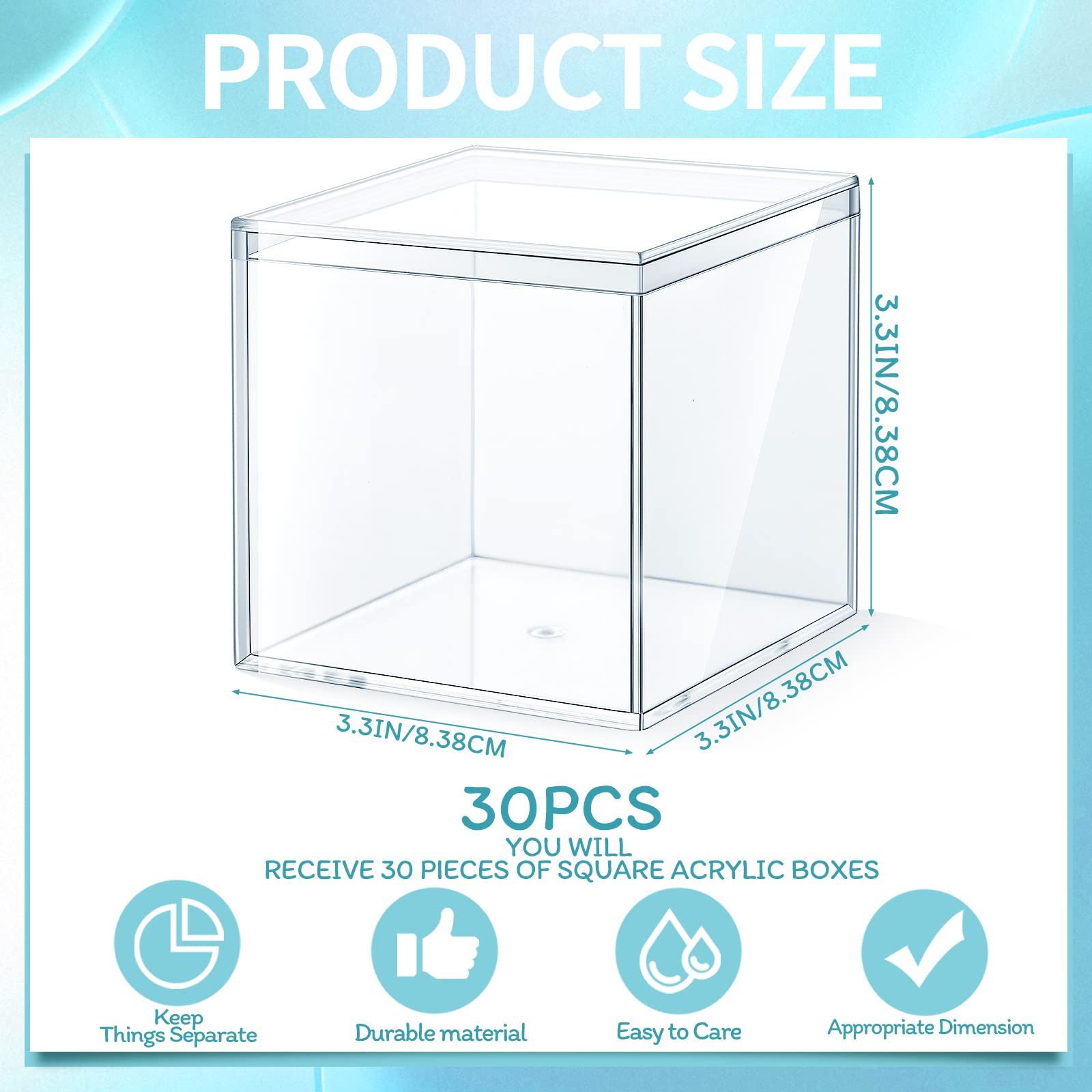 Yulejo 30-Pack Clear Acrylic Storage Boxes with Lids - 3.3 x 3.3 x 3.3 Inch Square Plastic Organizer Containers for Candy, Jewelry, Crafts, Office & Home Organization - Stackable Display Boxes for Retail, Beads, Makeup & Small Items Storage
