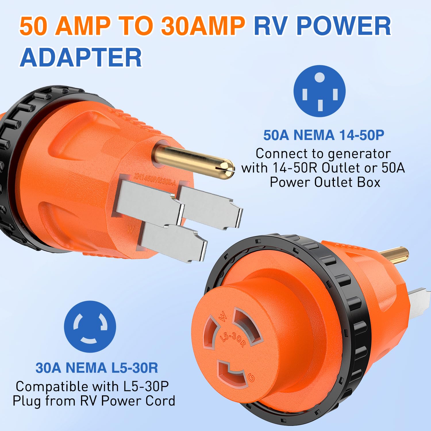 50Amp Male to 30Amp Female RV Power Adapter Cord - Twist Lock Connector for RV, Camper, Trailer & Generator Power Transfer - Heavy Duty Outdoor Use